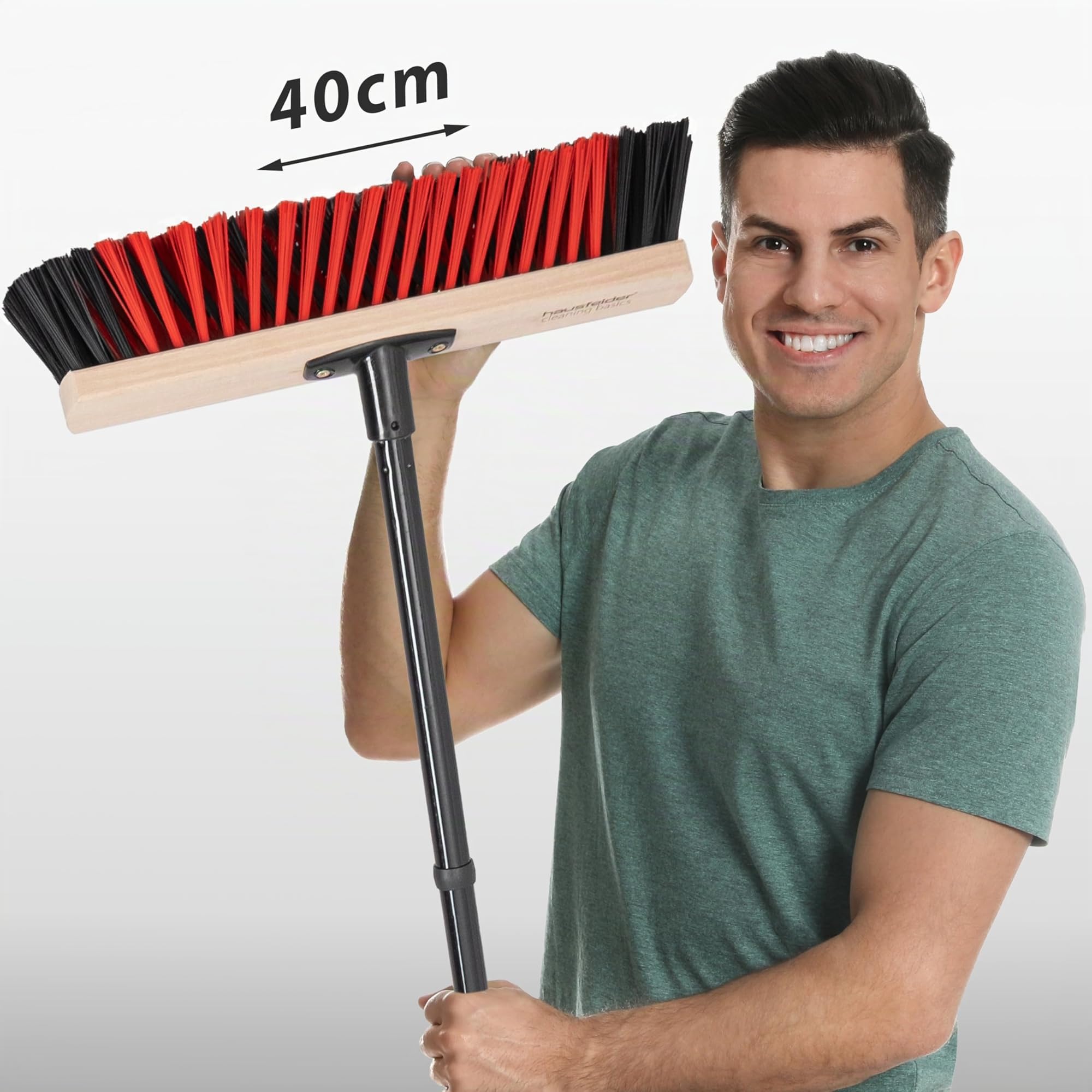 Hausfelder Balai Exterieur avec Manche, 40 cm - Cantonnier pour Terrasse et Jardin, Poil Dur