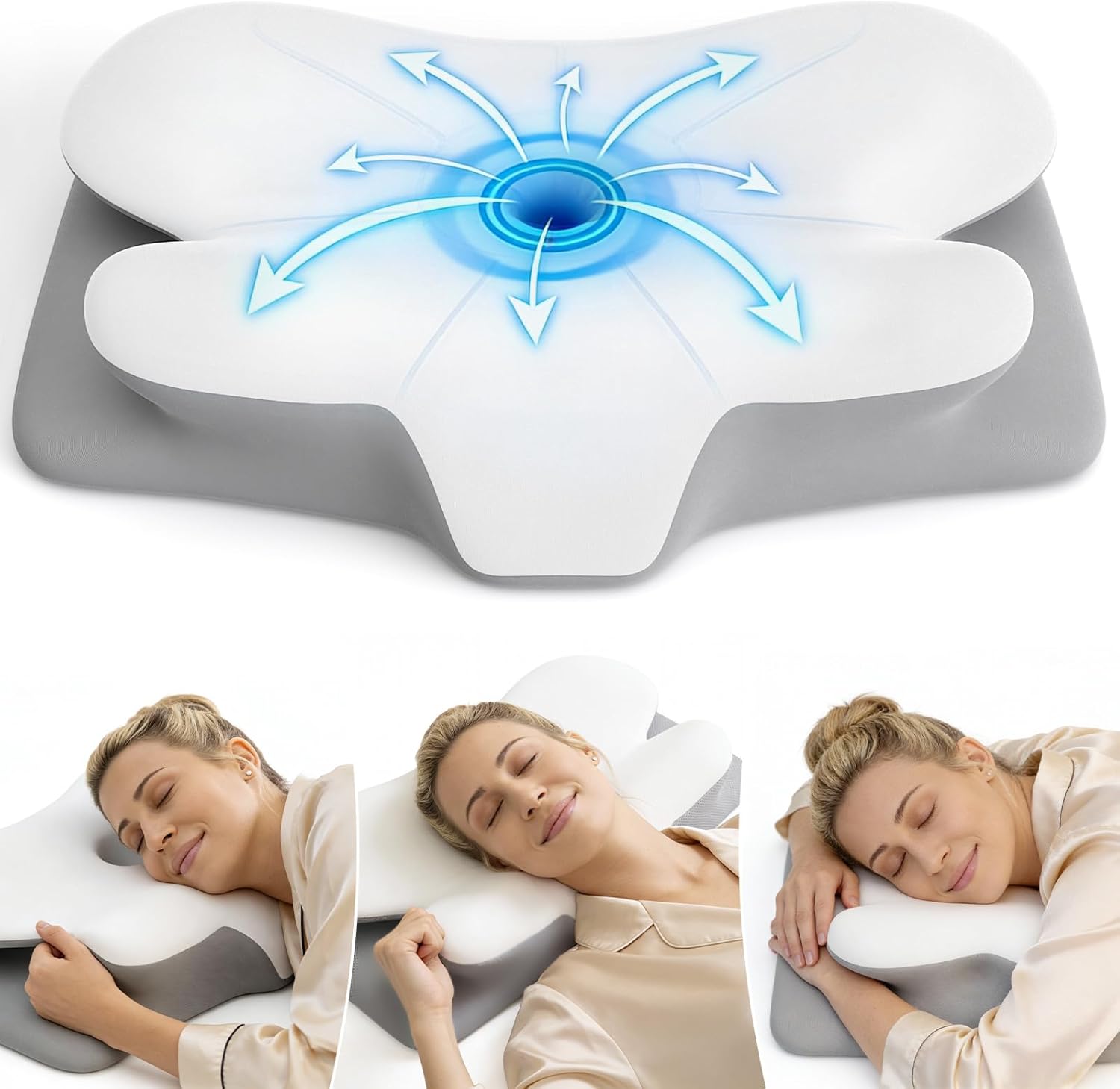 SANSWAN Neck Therapy Pillow for Sleeping, Ergonomic Foam Pillow for Back Side Sleepers, Cervical Pillow for Shoulder Pain
