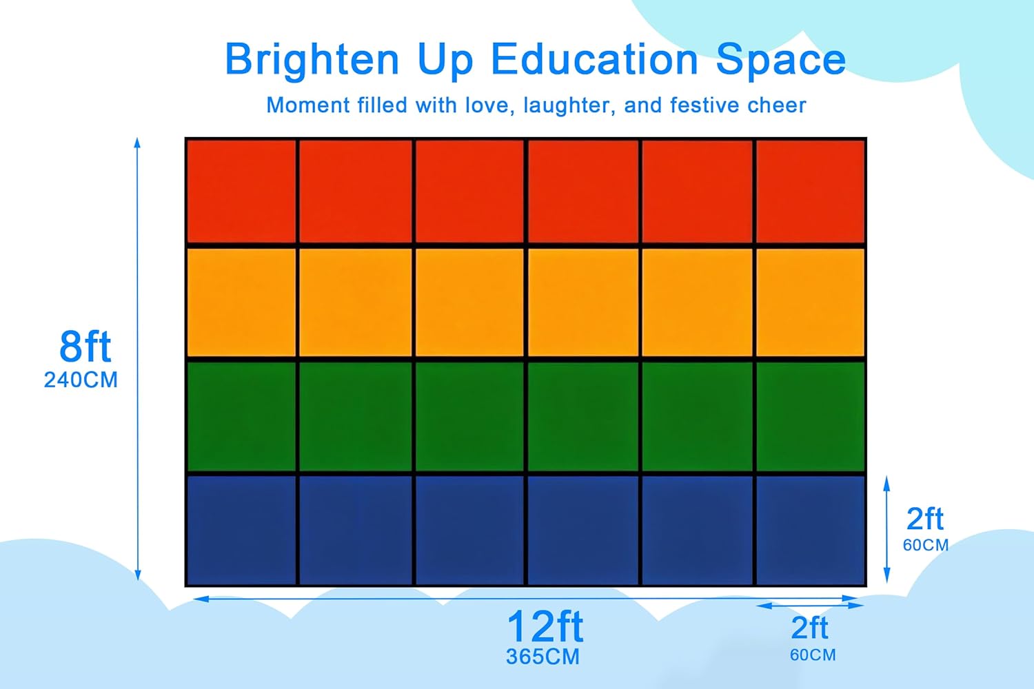 Classroom Rug Elementary 8'x12' Carpets Large Rainbow Rugs 24 Seats for Class