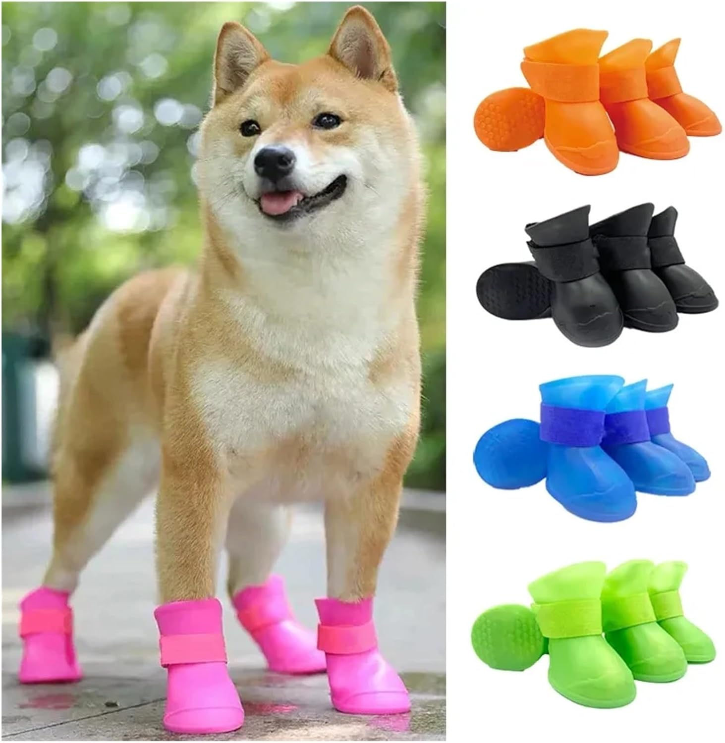 4Pcs Pet Waterproof Rainshoe Anti-Slip Rubber Boot for Small Medium Large Dogs Cats Outdoor Shoe Dog Ankle Boots Pet Accessories(Red,X-Large)