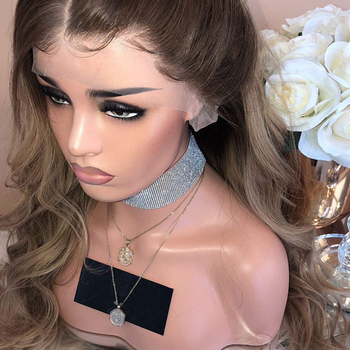 Dreambeauty #4/#27 Ombre Blonde Color Lace Front Human Hair Wigs Brazilian Remy Human Hair Full Lace Wig with Baby Hair Pre Plucked Natural Hairline for Women (14 inch, Lace Front)