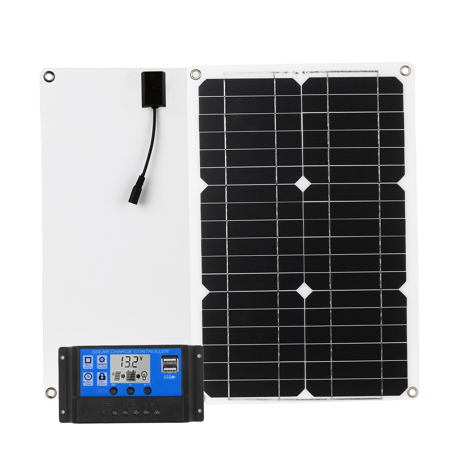 Kavolet Pannello Solare 18W 12V, Kit Pannello Solare, Caricabatterie Kit, Modulo monocristallino di rete con regolatore di Ricarica Solare, Kit cavi di Collegamento SAE
