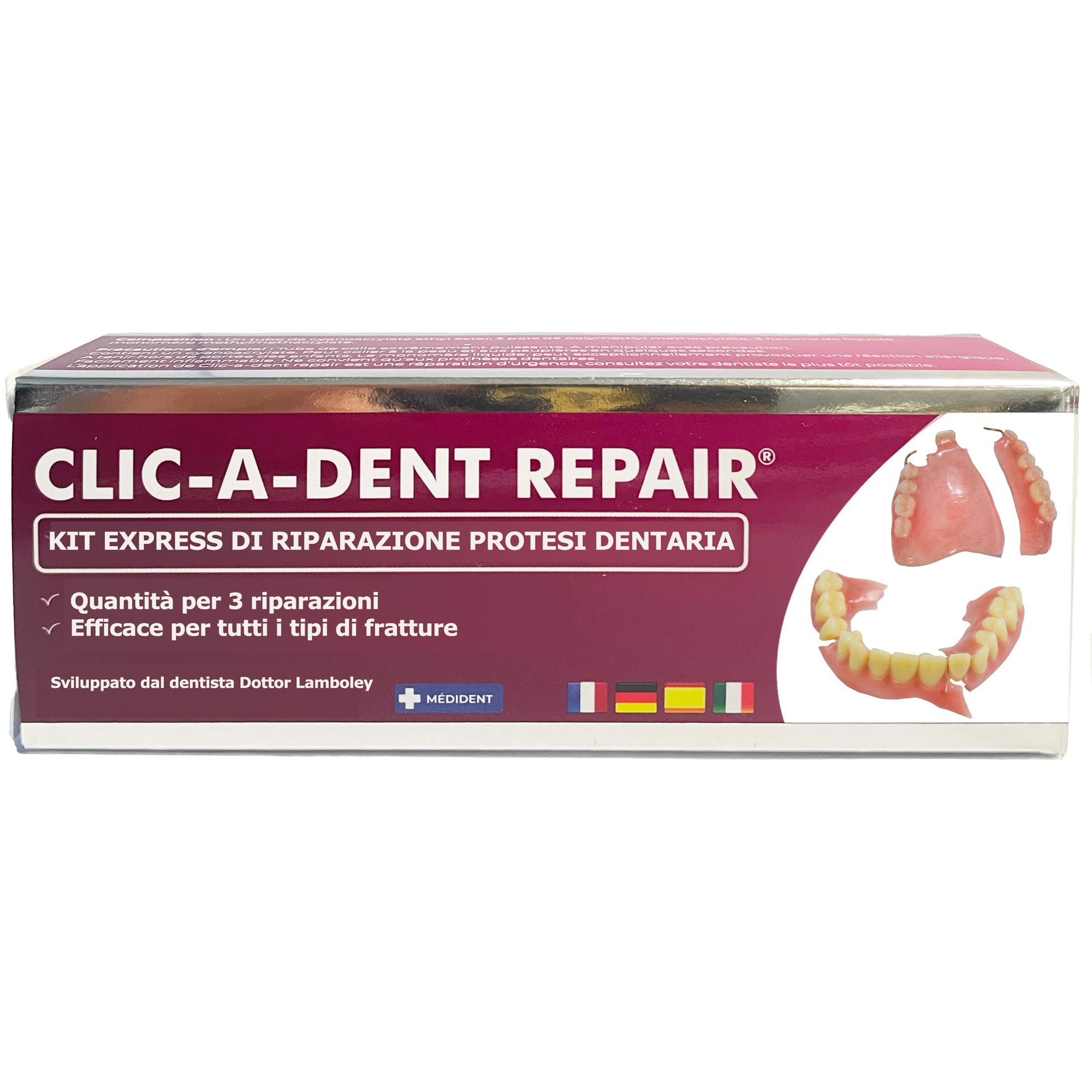 CLICADENT-Kit di riparazione per dentiera rota,incrinata,o Che Hanno Perso un Dente