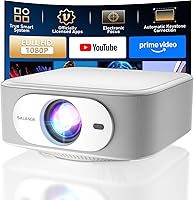 Vista 1 de [Licencia N+] Proyector inteligente con aplicaciones integradas, Wifi Bluetooth, 1080P Native 4K Mini proyector, 400 lúmenes ANSI, Keystone Gris