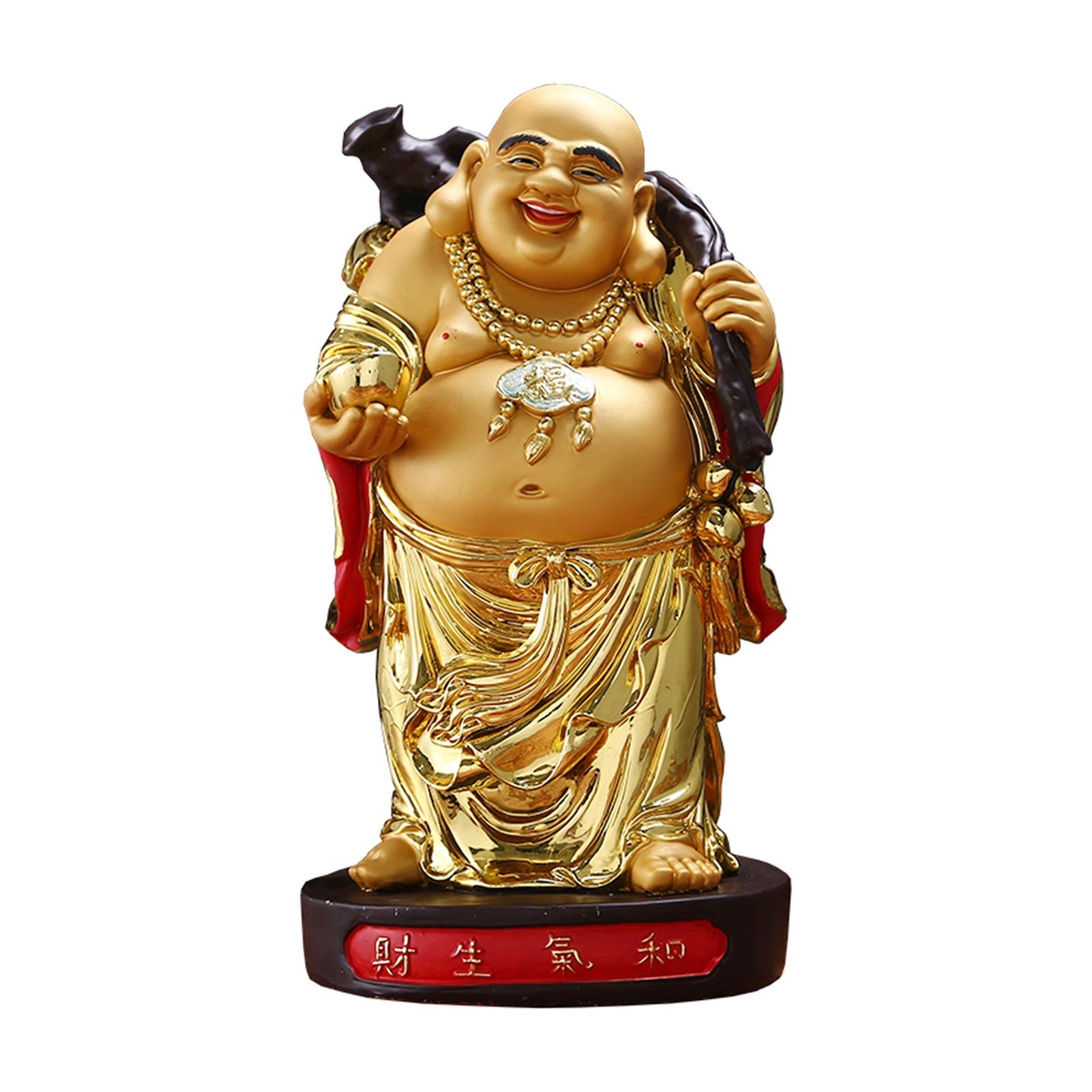 Feng Shui Statue Lucky Decoration Standing Buddha Statue Holding Ingot Big Belly Bodhisattva Feng Shui Decor Lifelike Laughing Buddha Best Gift for Business Opening attract wealth good luck sculptures