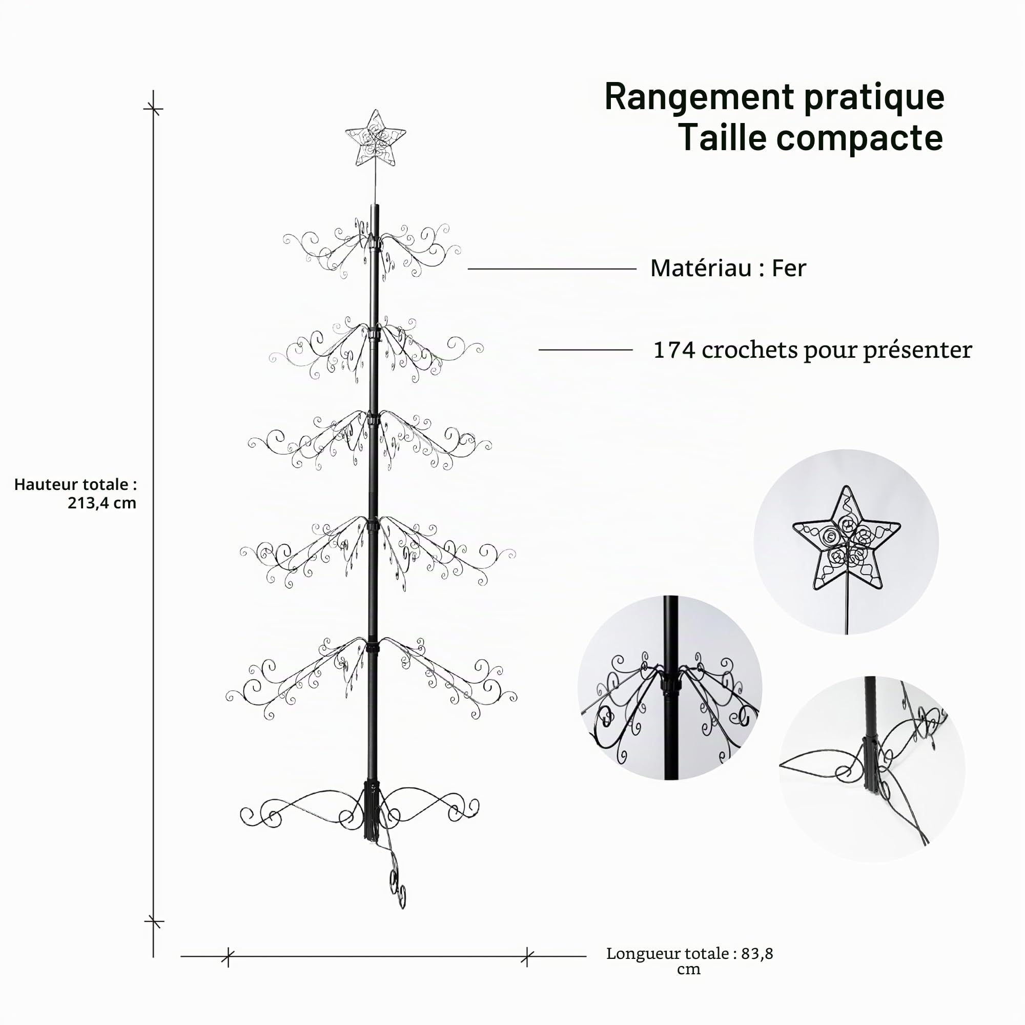 HOHIYA Support de Sapin de Noël en Métal 213 cm Base Stable et Robuste pour Arbre de Fête Décoration Intérieur Support de Cadeaux Noir