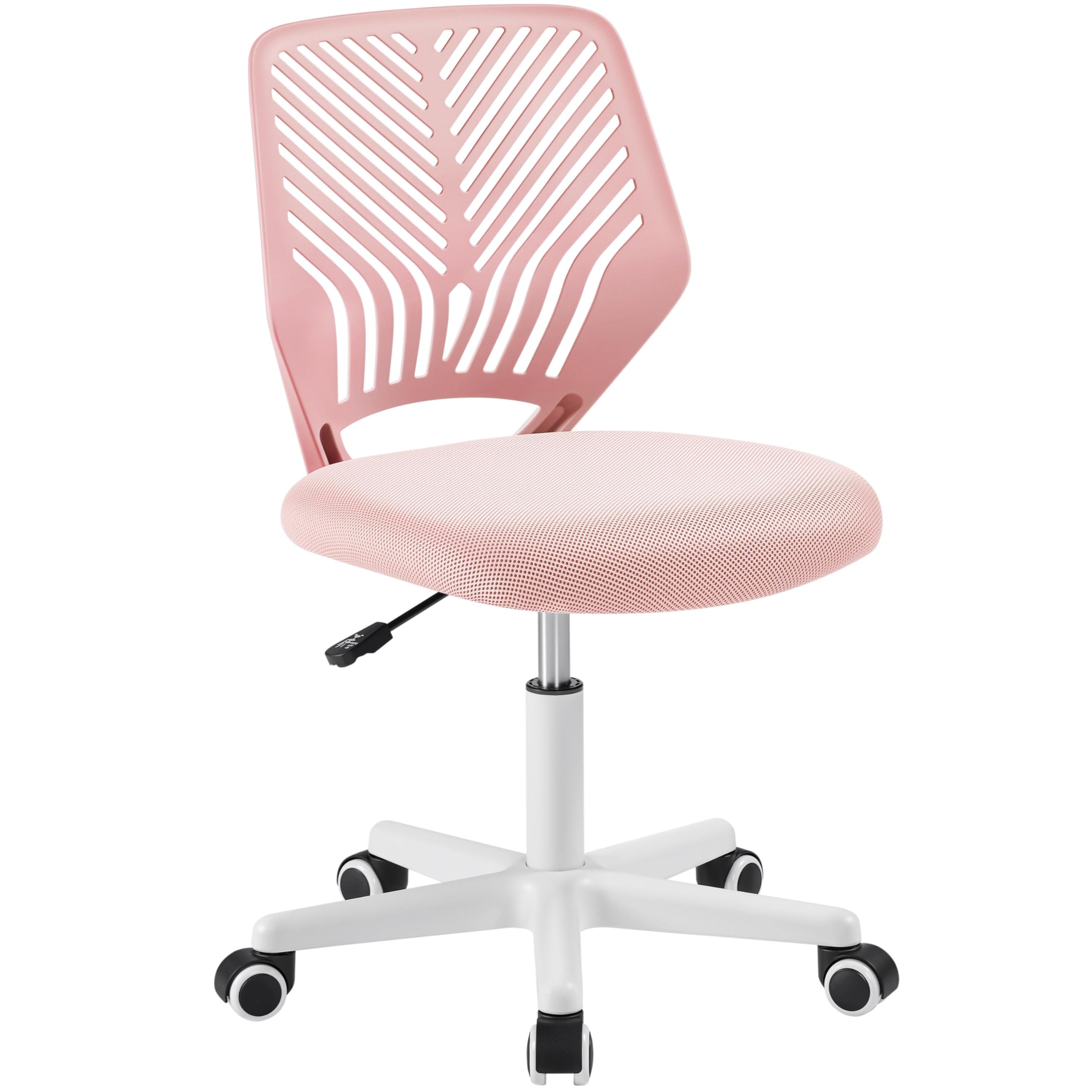 Yaheetech Silla Escritorio de Oficina Ergonómica con Soporte Lumbar Silla Giratoria Altura Ajustable sin Reposabrazos Asiento Malla Rosa Claro