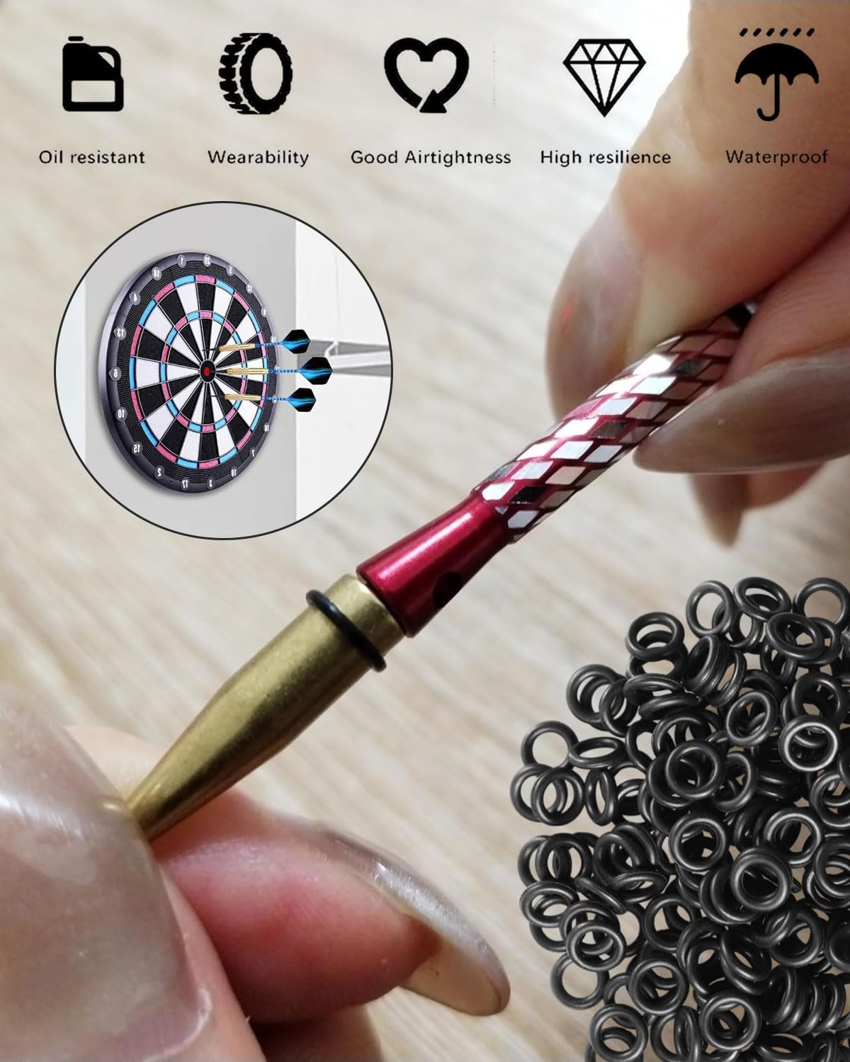 200 pièces Anneaux en caoutchouc premium noirs, joints toriques en caoutchouc pour tous les filetages 2BA, accessoires pour fléchettes - 5