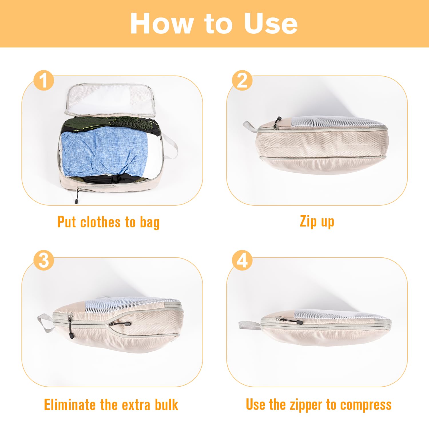 Organizer Valigia Salvaspazio Organizer Viaggio Organizer Valigia Compressione Viaggio Accessori Utili Impermeabile Viaggio Borse per Biancheria Intima Calzature Vestiti Tessuto, Beige 3 Pezzi