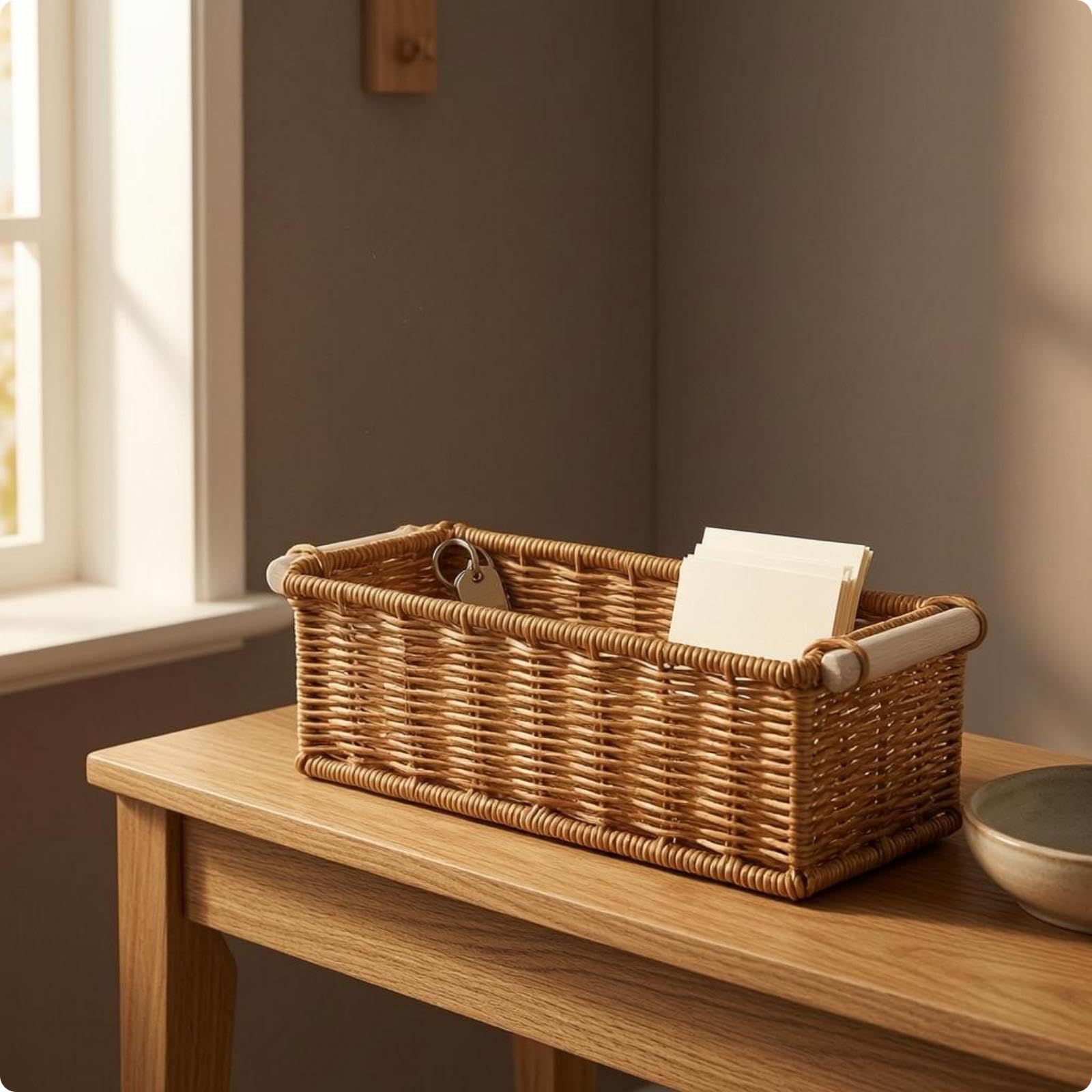 Rectangular Woven Basket Open Top Rectangular Storage Basket Iron Frame for Tabletop, Home Organization M-picture-31