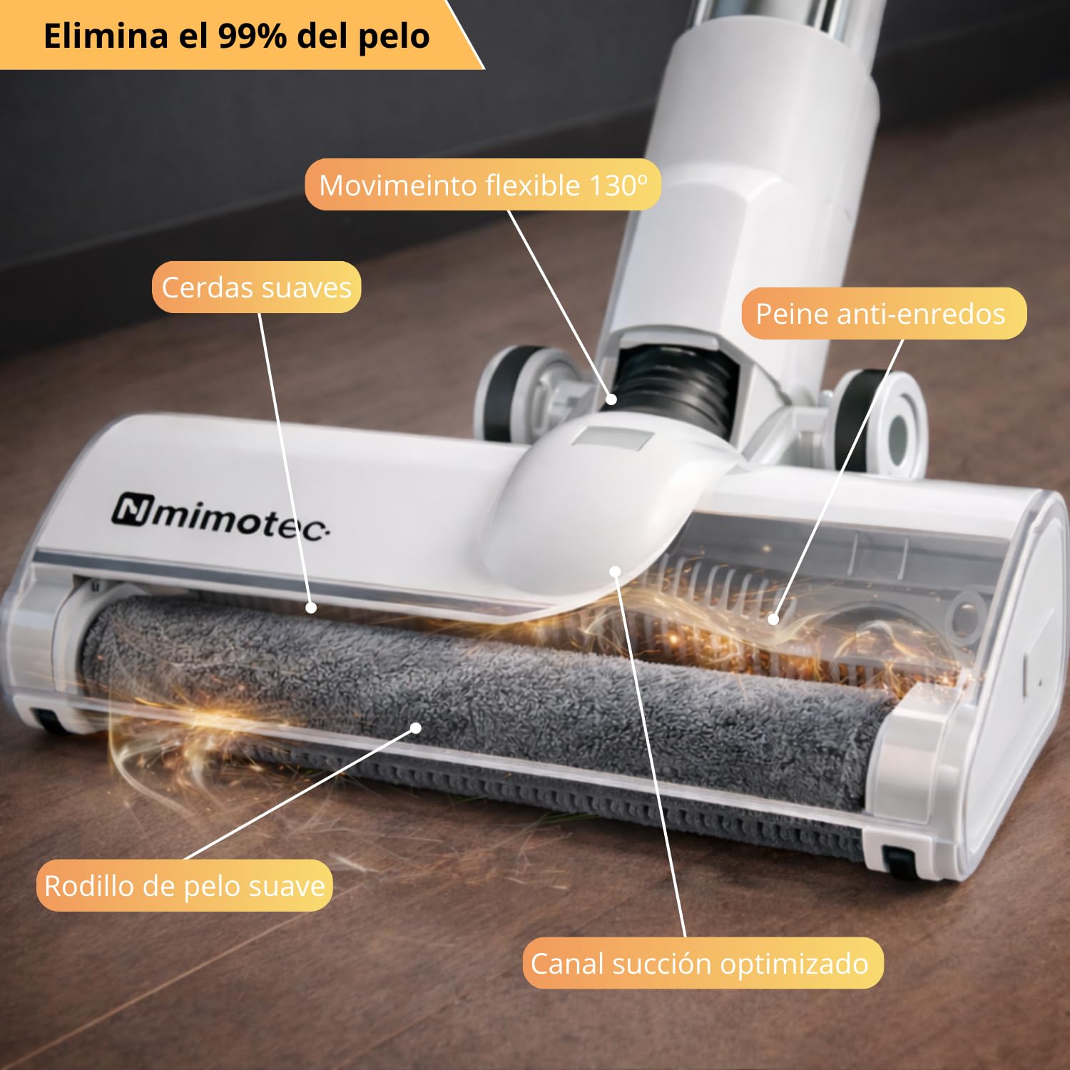 M mimotec Bezprzewodowy odkurzacz miotłowy Twist 11,1 V (Litio), 120 W, ssanie 14 kPa, przednie światło LED, bezworkowy, min, cichy <79 dB, w zestawie ładowarka i filtr