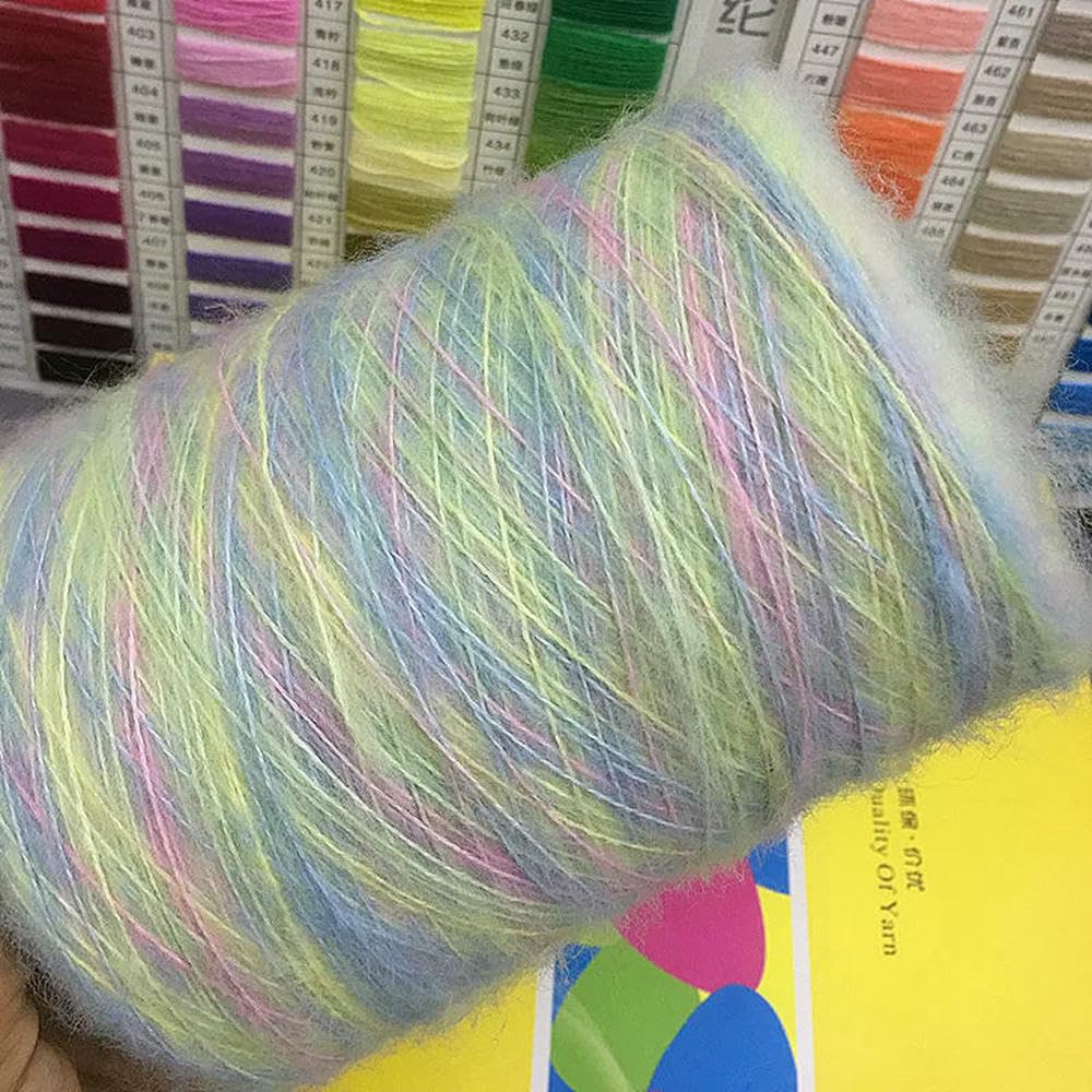 Filato di Mohair Tinto a segmenti da 500 g, Filato di Lana per Neonati Delicato sulla Pelle, per lavori a Maglia Fai da Te, Scialle, Maglioni, Filato Arcobaleno gonfio.