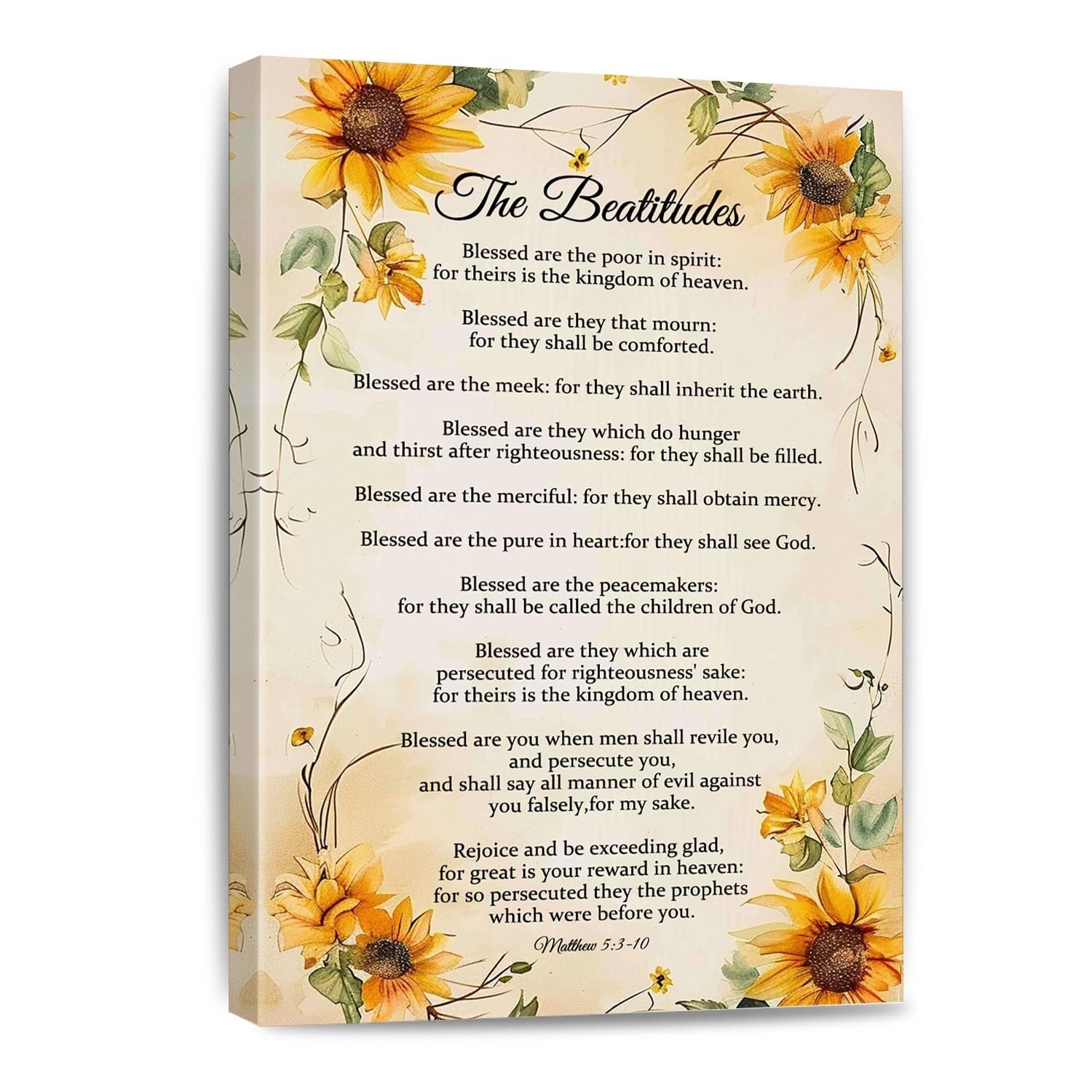 RNUMLIGH Matthew 5:3-12 Beatitudes Poster: Vintage Bible Verse Canvas Wall-Art for Prayer and(Framed,08x12inch(20x30cm))