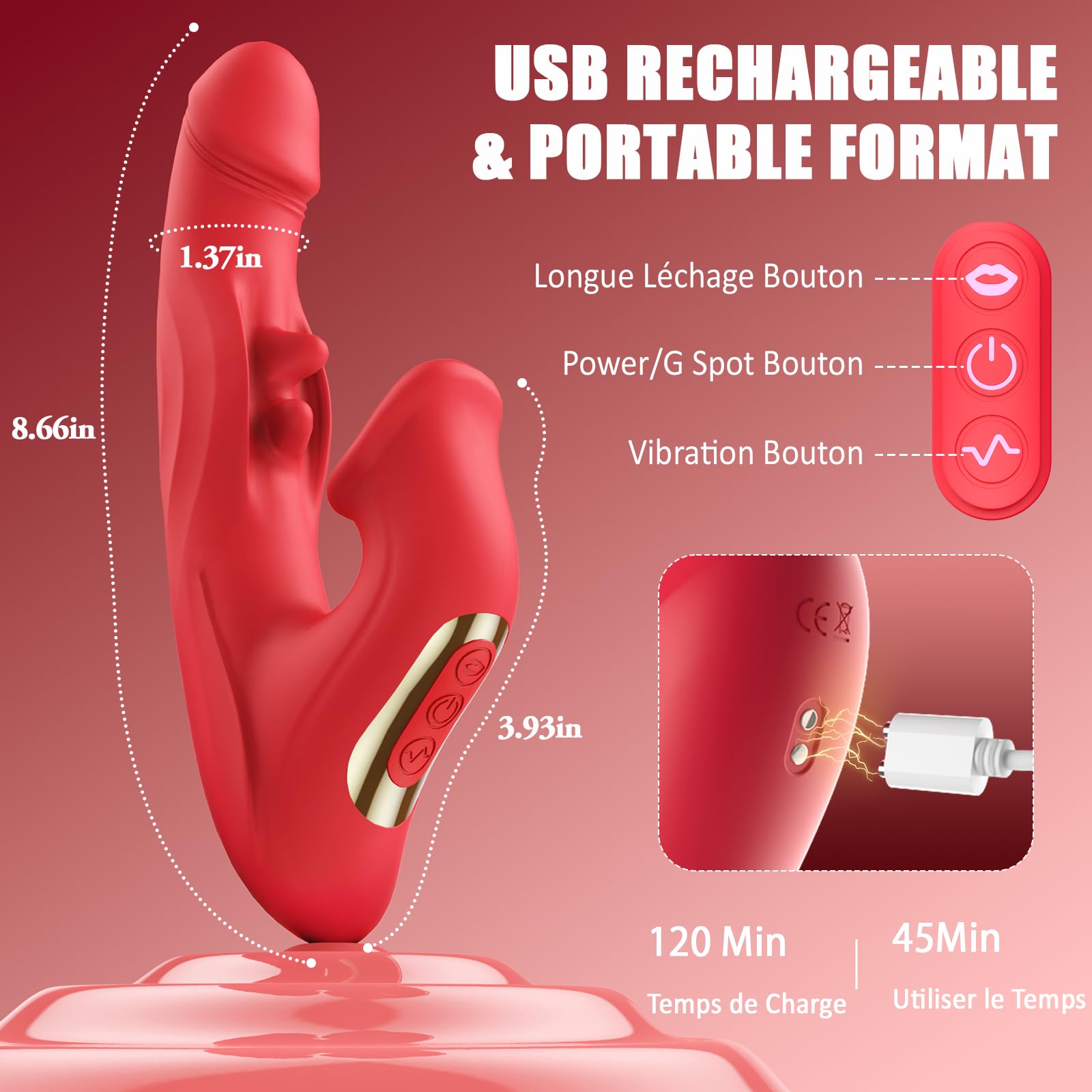 Vibromasseurs Feminin Sex Toys, Sex Toýs Femme 4EN1 Léchage Gode Vibro-masseur va et Vient 10 Modes de Vibrations, Silencieux Sex Toýs Couple Sextoyse Femme Clitoridienne Feminin Stimulateur