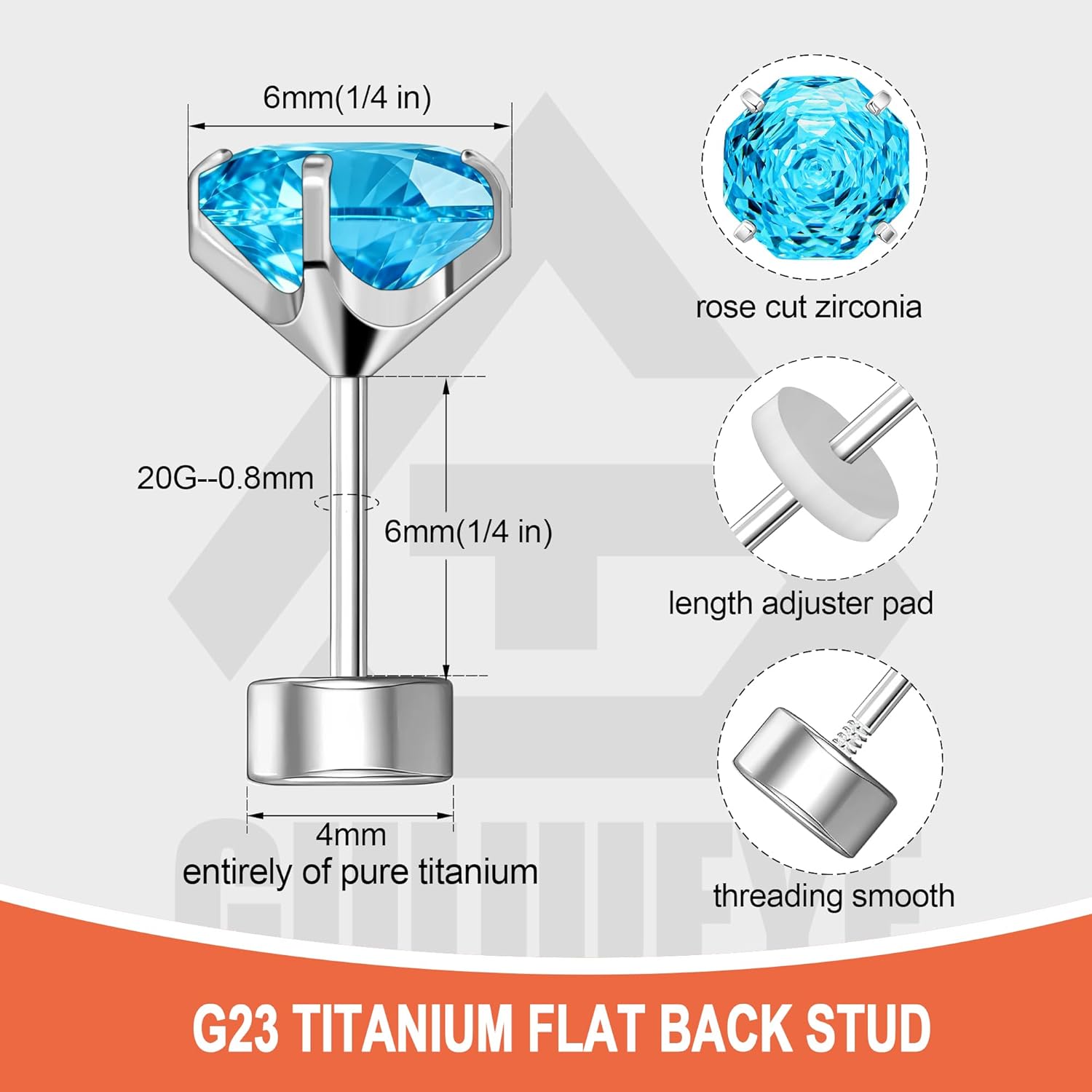 20G G23 Implant Grade Titanium Earrings for Sensitive Ears Women Girls | Hypoallergenic Flat Screw Back Earrings with Rose Cut Cubic Zirconia - Image 5