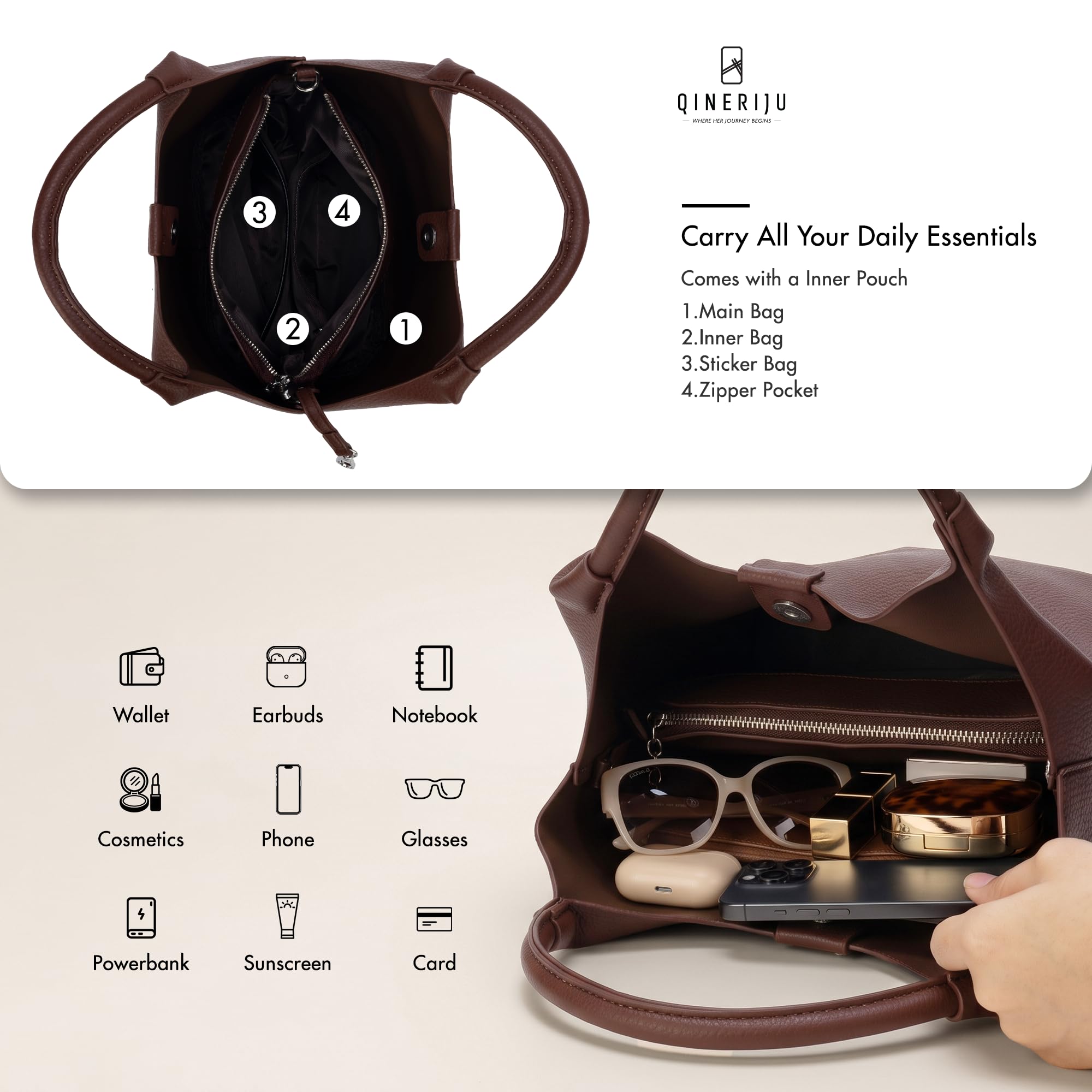 Borsa a secchiello da donna, in pelle vegana, con custodia, tracolla