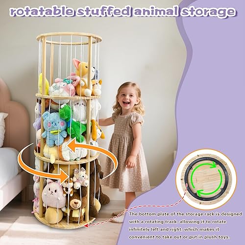 Miniatura 2 de Almacenamiento giratorio de madera para animales de peluche con tocadiscos y banda elástica, soporte grande para animales de peluche, ahorro de