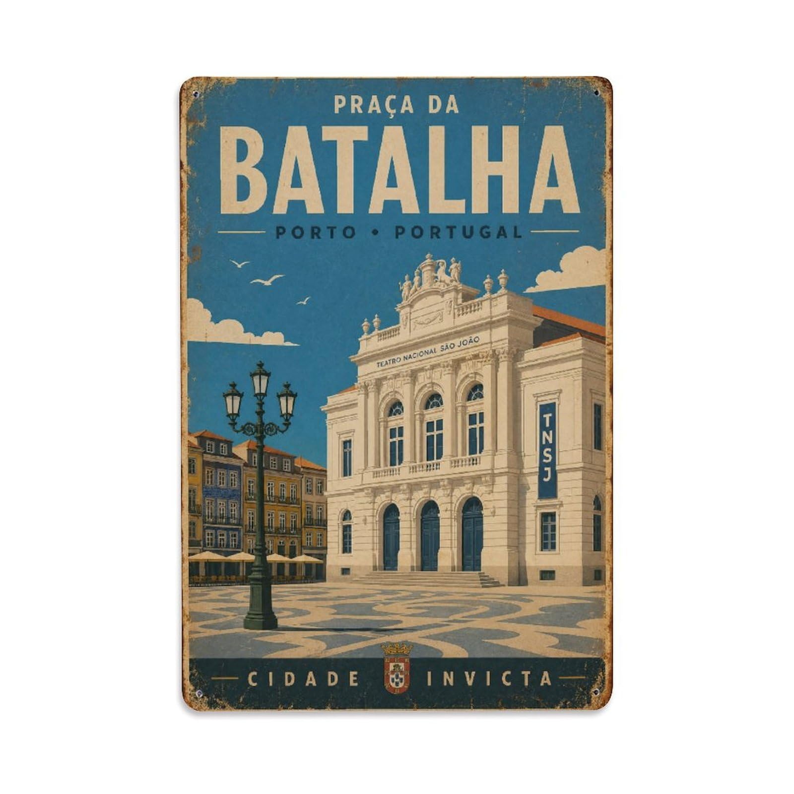 Huiyhb 8X12inch(20X30cm) Vintage Travel Batalha Square Historic Center Portugal Metal Tin Sign