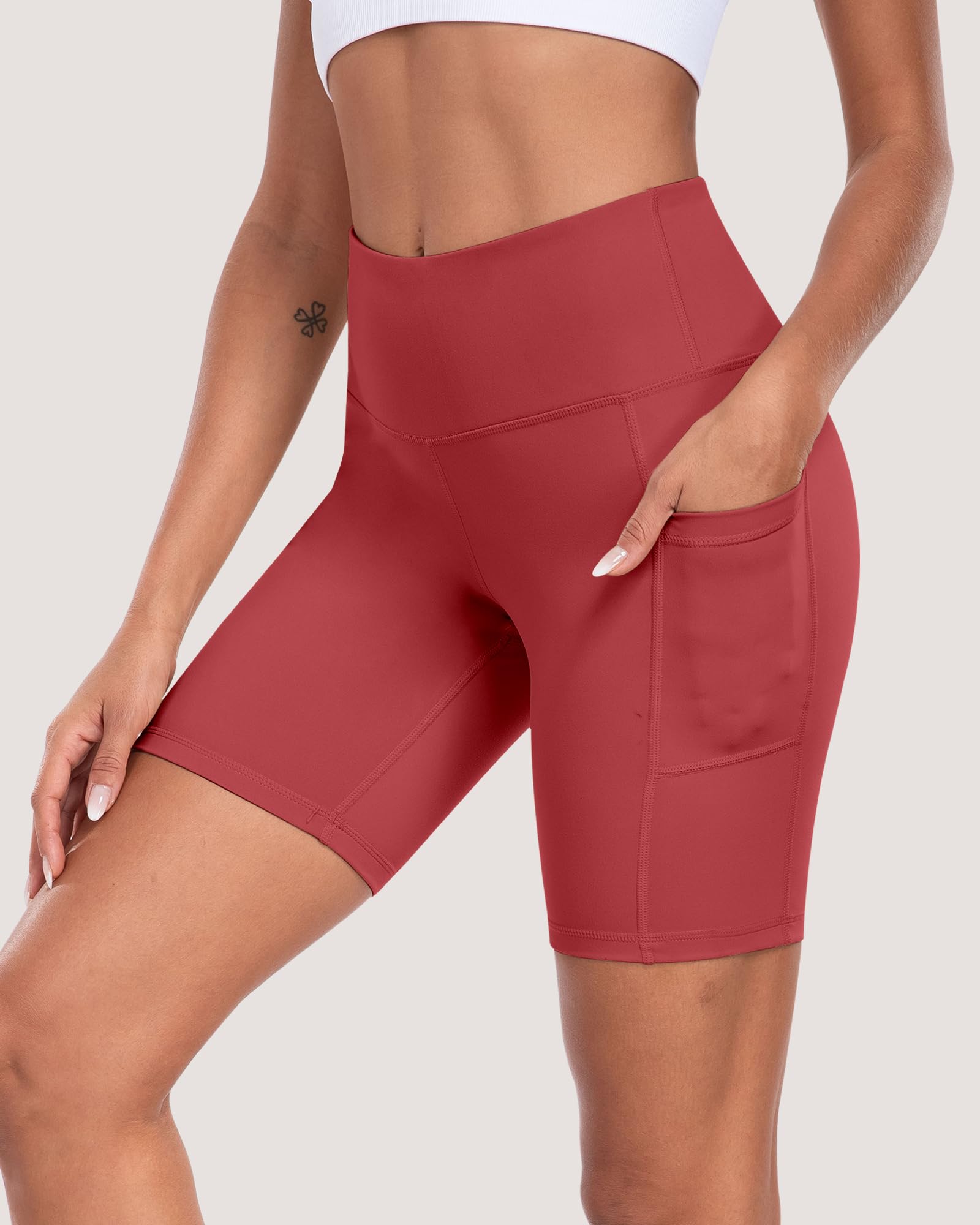 Pantalones cortos de ciclista para mujer con bolsillos, cintura alta de 8 pulgadas, control de abdomen, suaves, atléticos, entrenamiento, gimnasio, yoga — view 29