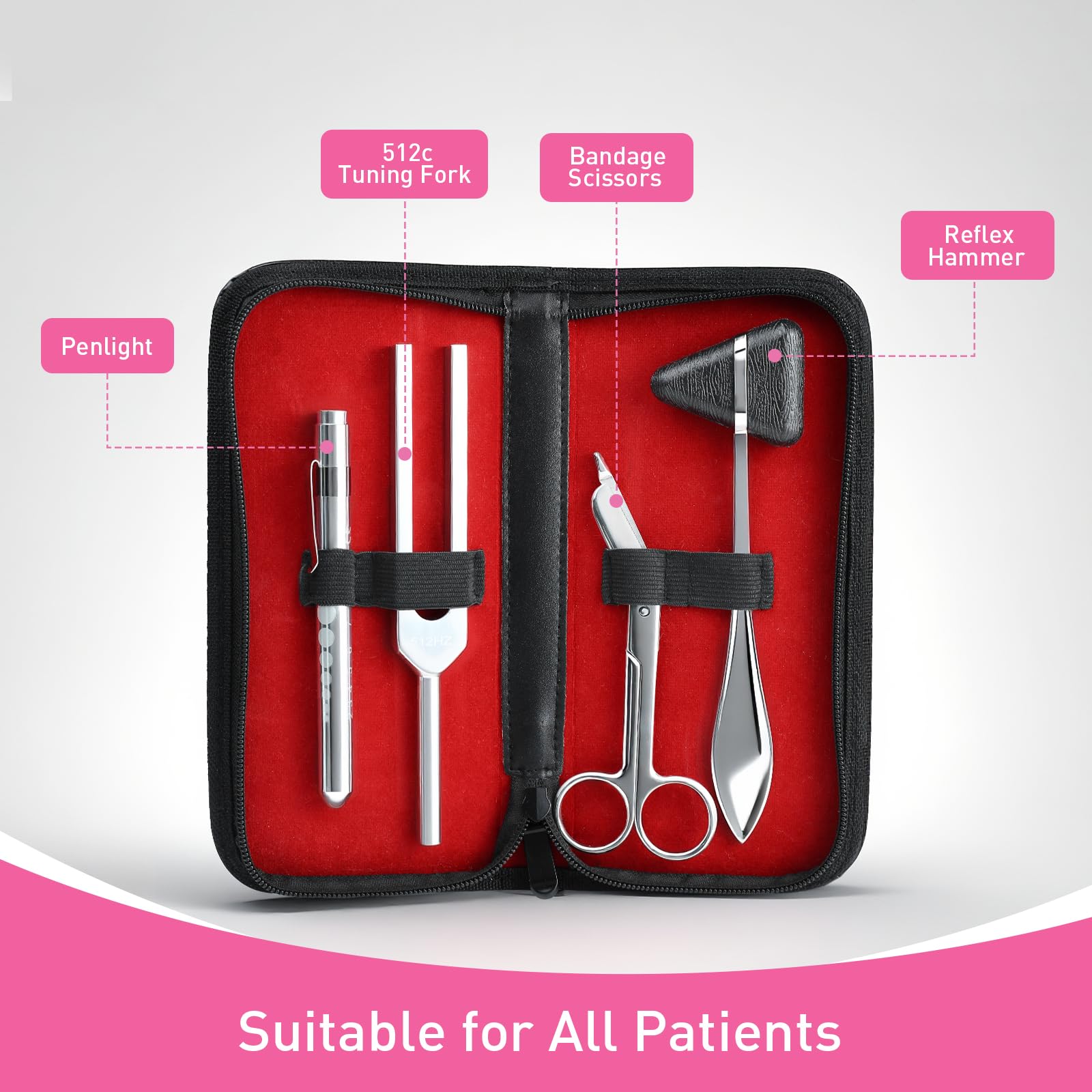 Scian Kit per infermiere da 13 pezzi, essenziale per il lavoro, regalo perfetto per studenti di medicina, borsa portatile con stetoscopio, sfigmomanometro, otoscopio, diapason, forbici mediche (rosa)