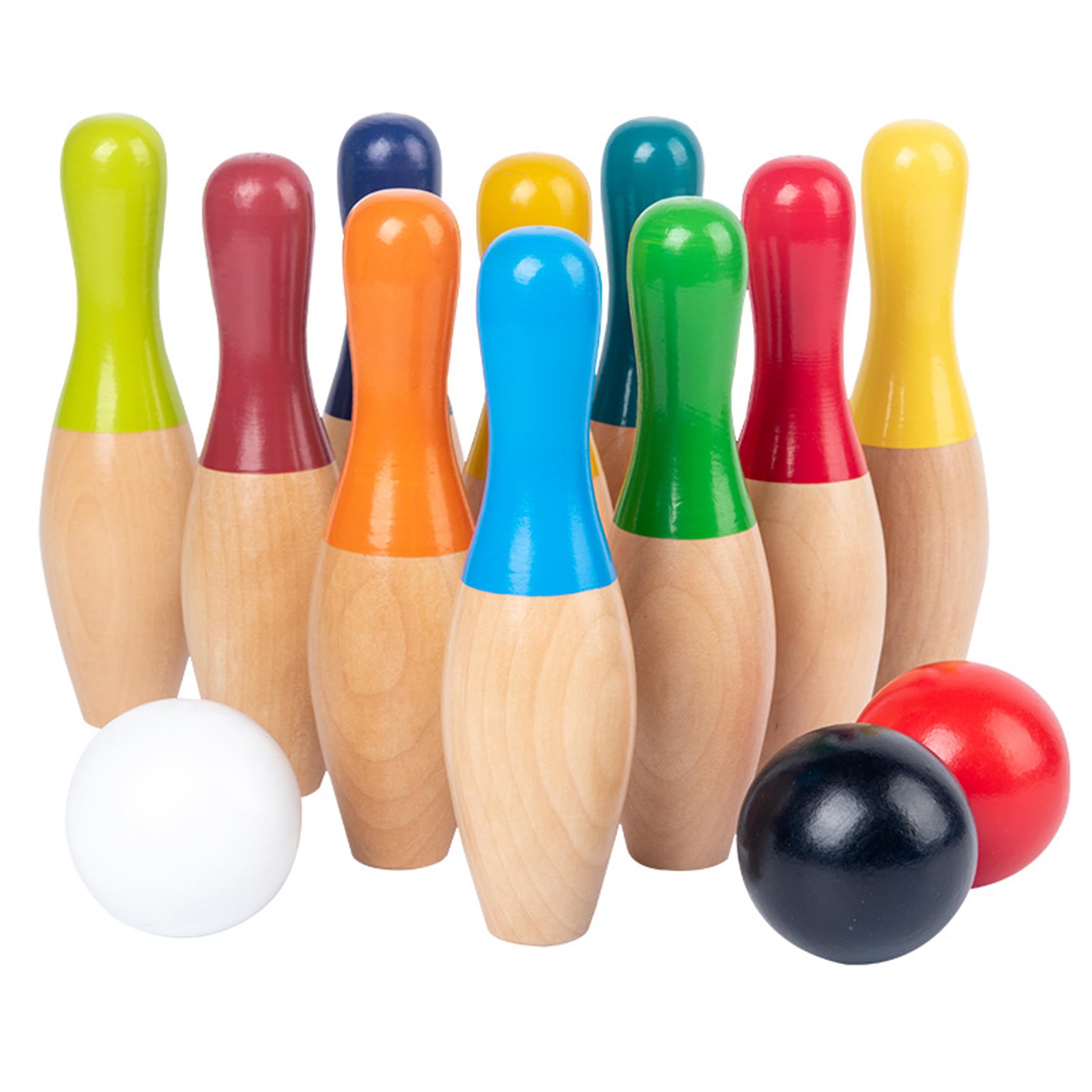 Juego de Bolos para niños, Juego de Bolos para niños, Interactivo de Madera para pequeños de 2 a 5 años, arcoíris, 3, 7 Libras.