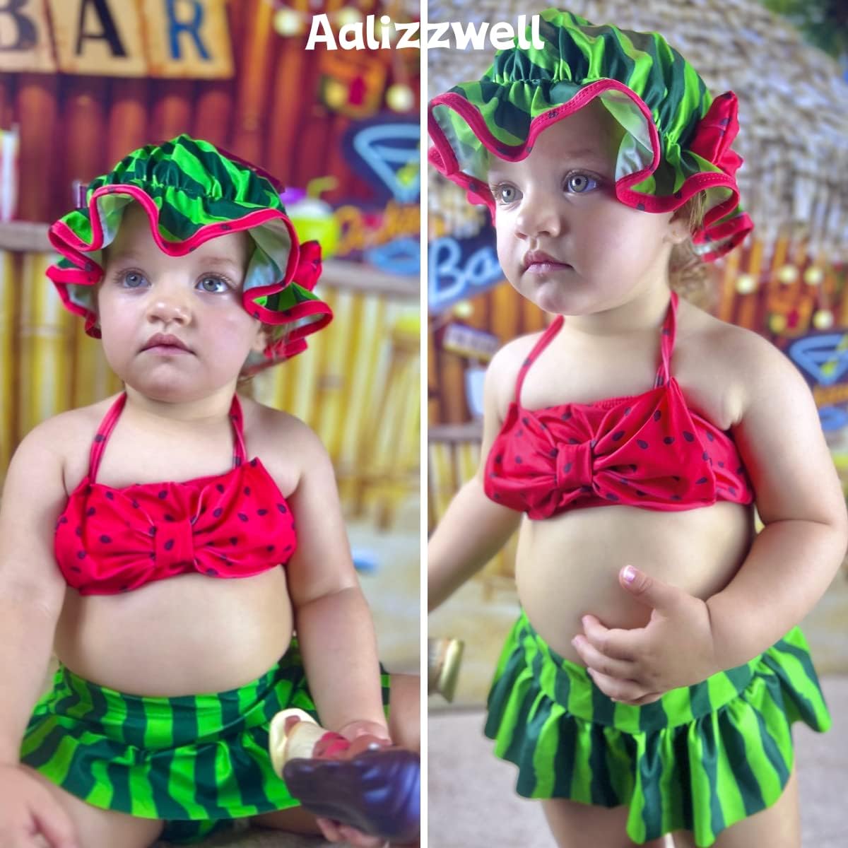 Aalizzwell Baby Girl 2-Piece Bikini Swimsuit with Hat - Image 2