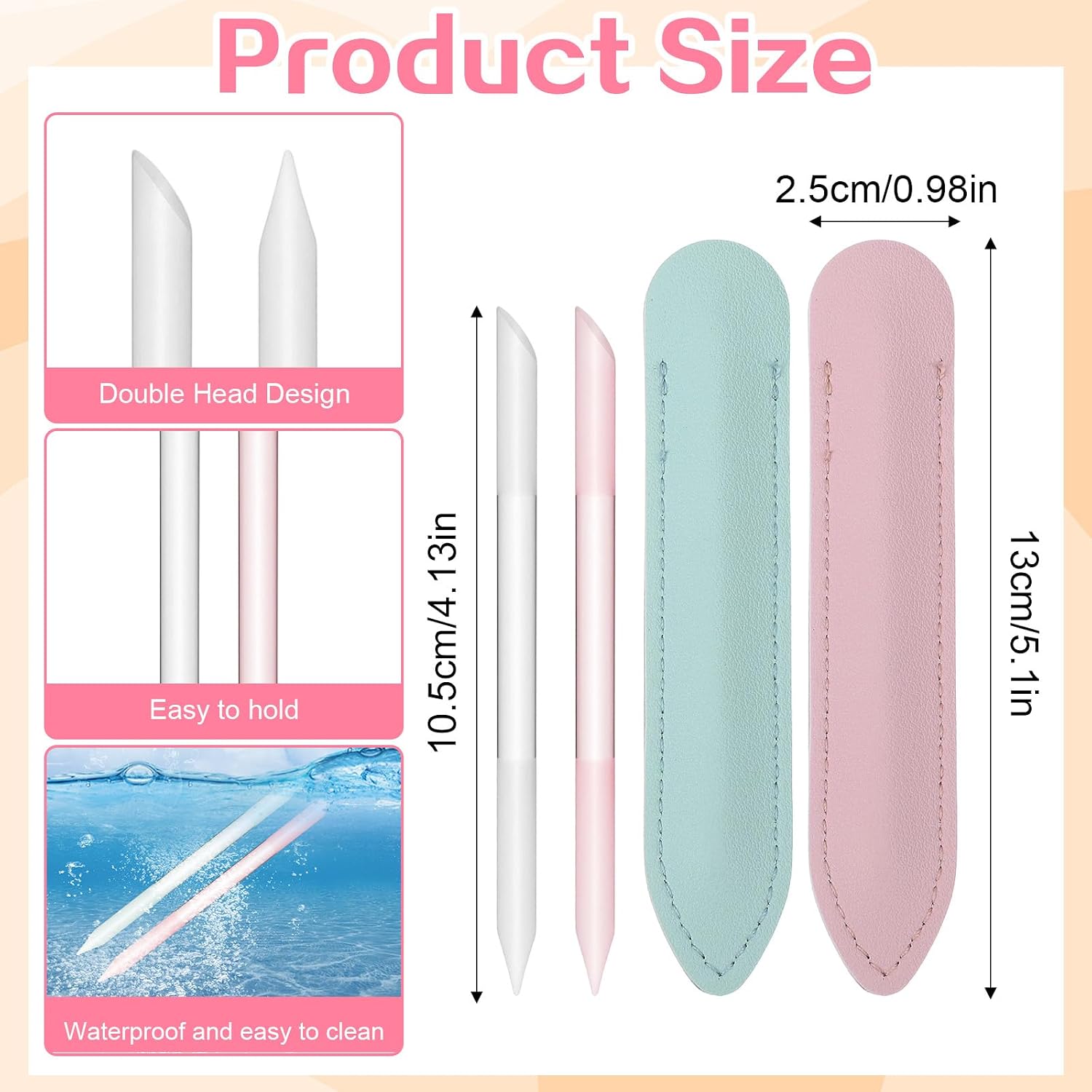 2PCS Glass Cuticle Pusher Tool Dual Ended