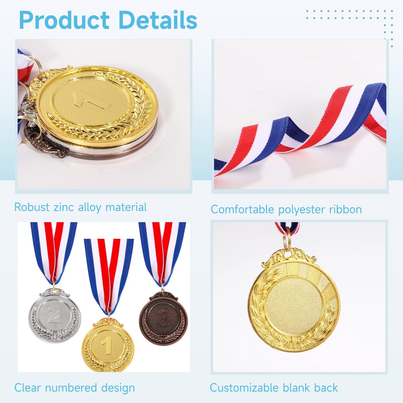 36 STK. Auszeichnungsmedaillen, 5,1 cm Gold Silber Bronze Medaillen mit Halsbändern, Medaillen für 1., 2. und 3. Platz, Metall Siegerpreise für Sport, Wettbewerbe, Partys