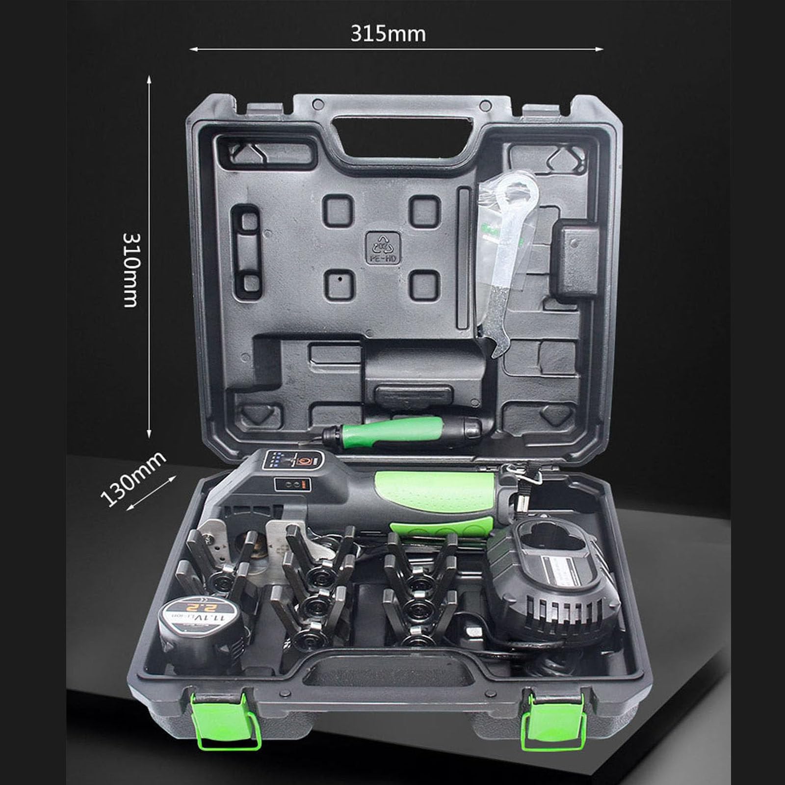 Kit di strumenti elettrici per svasatura, set di espansori a cono eccentrico a 45° con luce LED, 5 morsetti, metriche e pollici per tubi in rame morbido e ottone