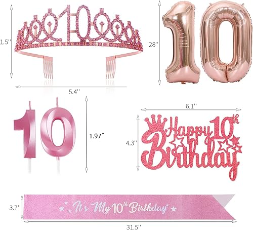 Miniatura 2 de Banda de cumpleaños de 10 años, tiara y corona de cumpleaños de 10 años, banda de cumpleaños de 10 años con brillos, corona de cumpleaños de papel