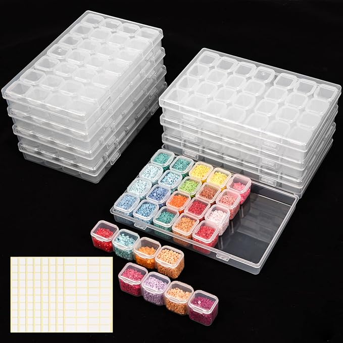 Quefe 224 Slots Diamond Painting Storage Containers Bulk, 8pcs 28 Grids Clear Diamond Painting