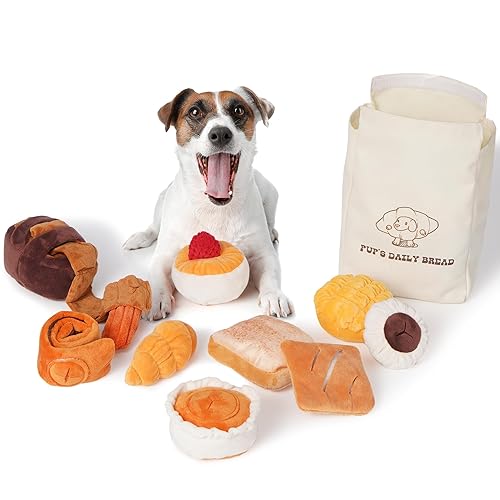 Nocciola 10 Pack Bread Dog Toys with a Bag,Crinkle Dog Squeaky Toys,Puppy Toys to Keep Them Busy,Small Dog Toys for Boredom,Durable Stuffed Plush Dog Toys for Small Medium Dogs,Dog Accessrioes Girl - Bread Dog Toys