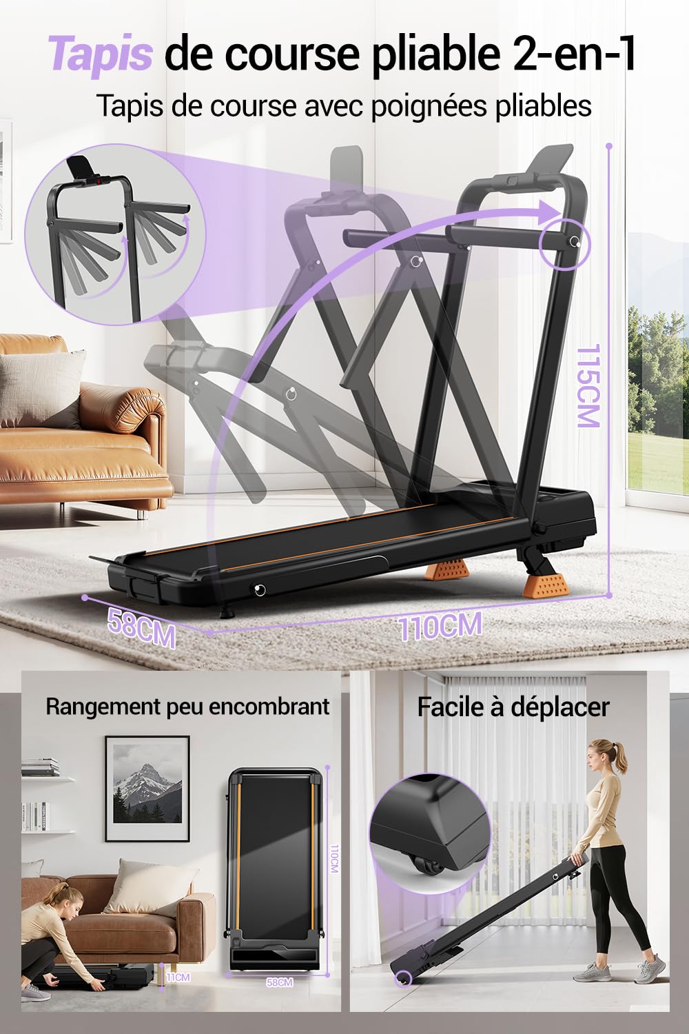 LONTEK Tapis de Course Pliable Inclinable 16%, 10km/h, 3.0CV, 136KG Max Charge