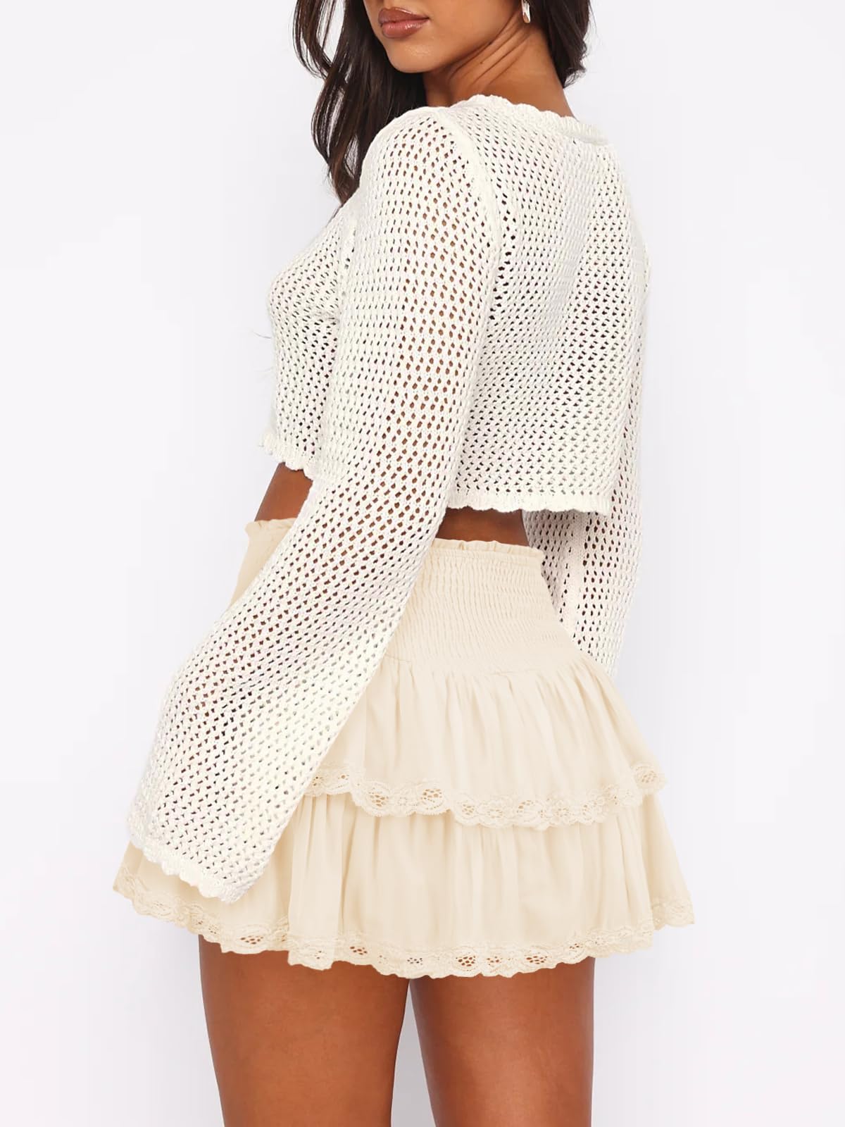 Mini jupe décontractée à volants pour femme, style bohème, taille haute, volants fluides, style bohème