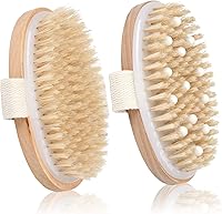 Bealihelp 2 Pack Dry Brushing Body Brush - Natural Boar Bristles, Massage Nodes for Lymphatic Drainage, Exfoliation & Acne Reduction