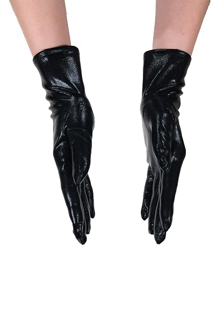 Foto 3 de 5 de dressmeup - K0802G-BLACK guantes mujeres hombres carnaval Halloween look metálico brillante negro robot SciFi