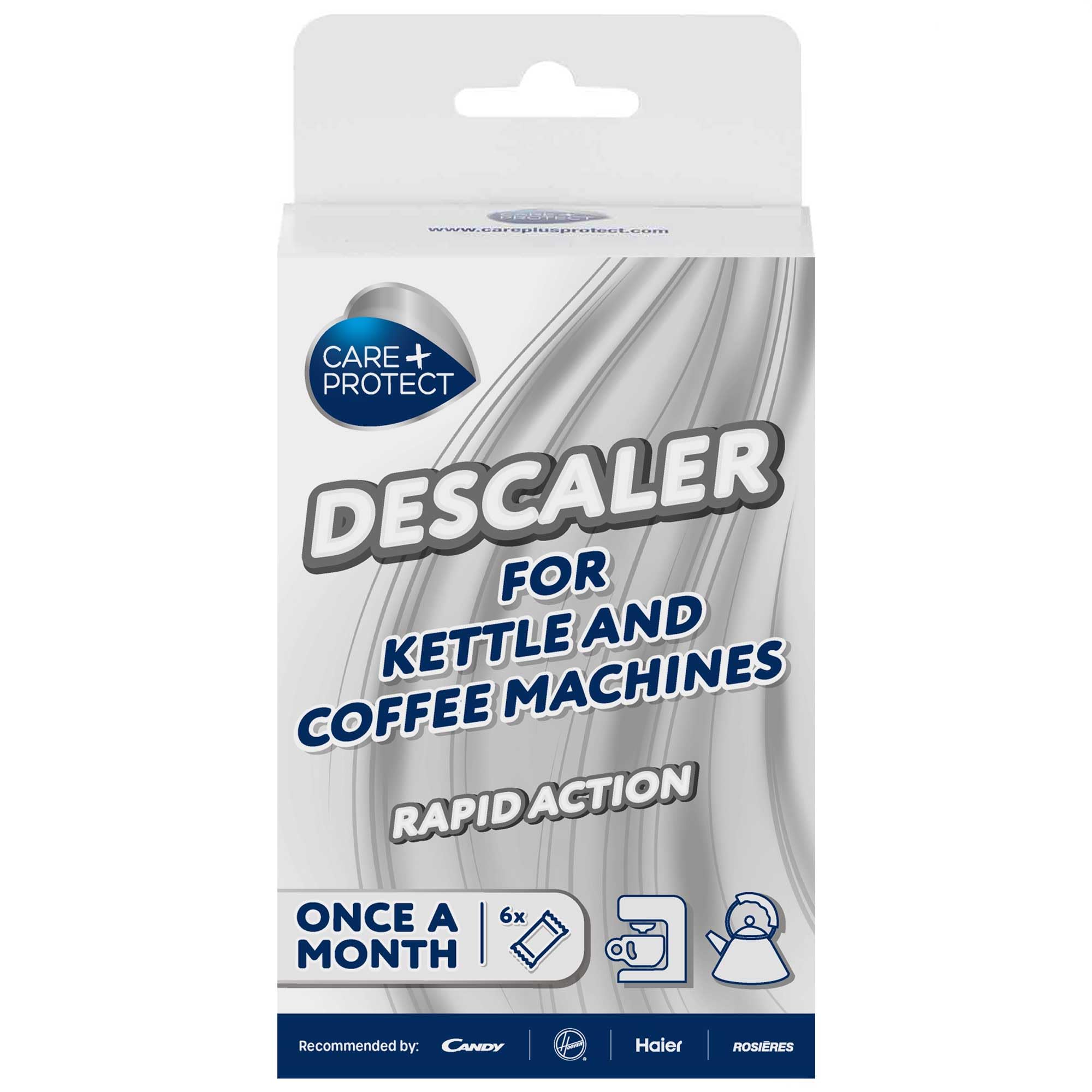 Care+Protect Descaling Powder for Coffee Machines and Kettles - Universal - Removes Limescale - Coffee and Tea Residuals - Pack of 6 Sachets - 6 Months Supply