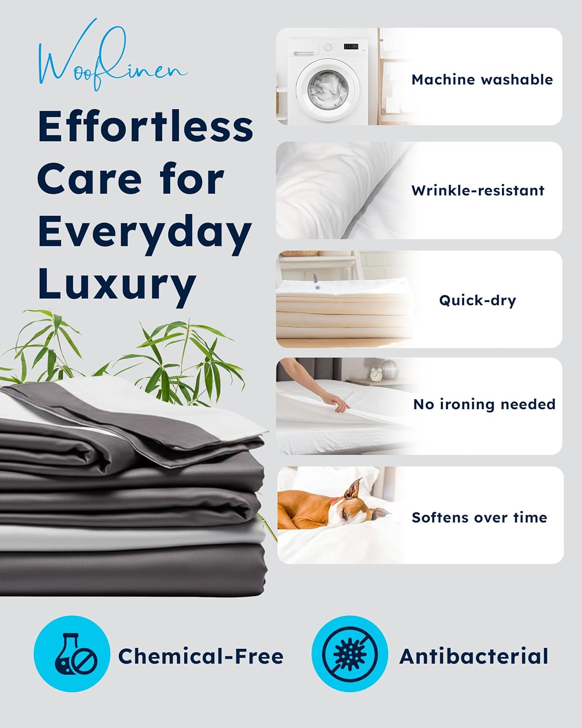 Wooflinen 100% Viscose Derived from Bamboo Sheets & Duvet Cover Set – Soft Feel Like Silk Bed Sheets – Two-Toned, Breathable, Cooling Bedding – Full, 6 Pc Set - Image 7