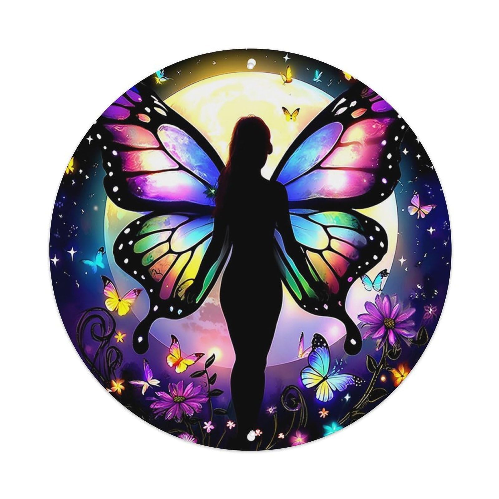 Butterfly Wings Moonlight Flowers Stars Tin Sign Metal Poster Vintage Metal Signs for Home Man Cave Bar Cafe Kitchen laundry room Wall Decorations Gift 8x8Inch