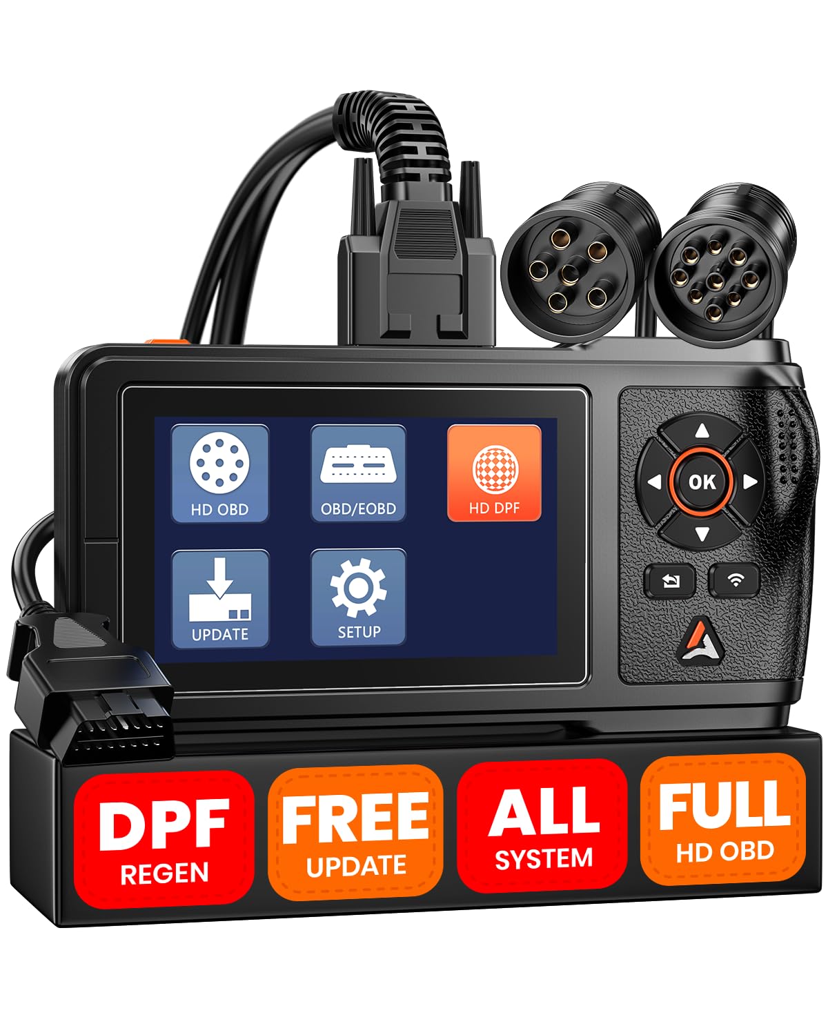 ANCEL HD431 Heavy Duty Truck Scanner, 2024 New Diesel Diagnostic Scan Tool, DPF Regen and Reset for Detroit, Paccar, Lifetime Free Updates, Full System HDOBD & OBD2 Trucks & Cars 2 in 1 Code Reader