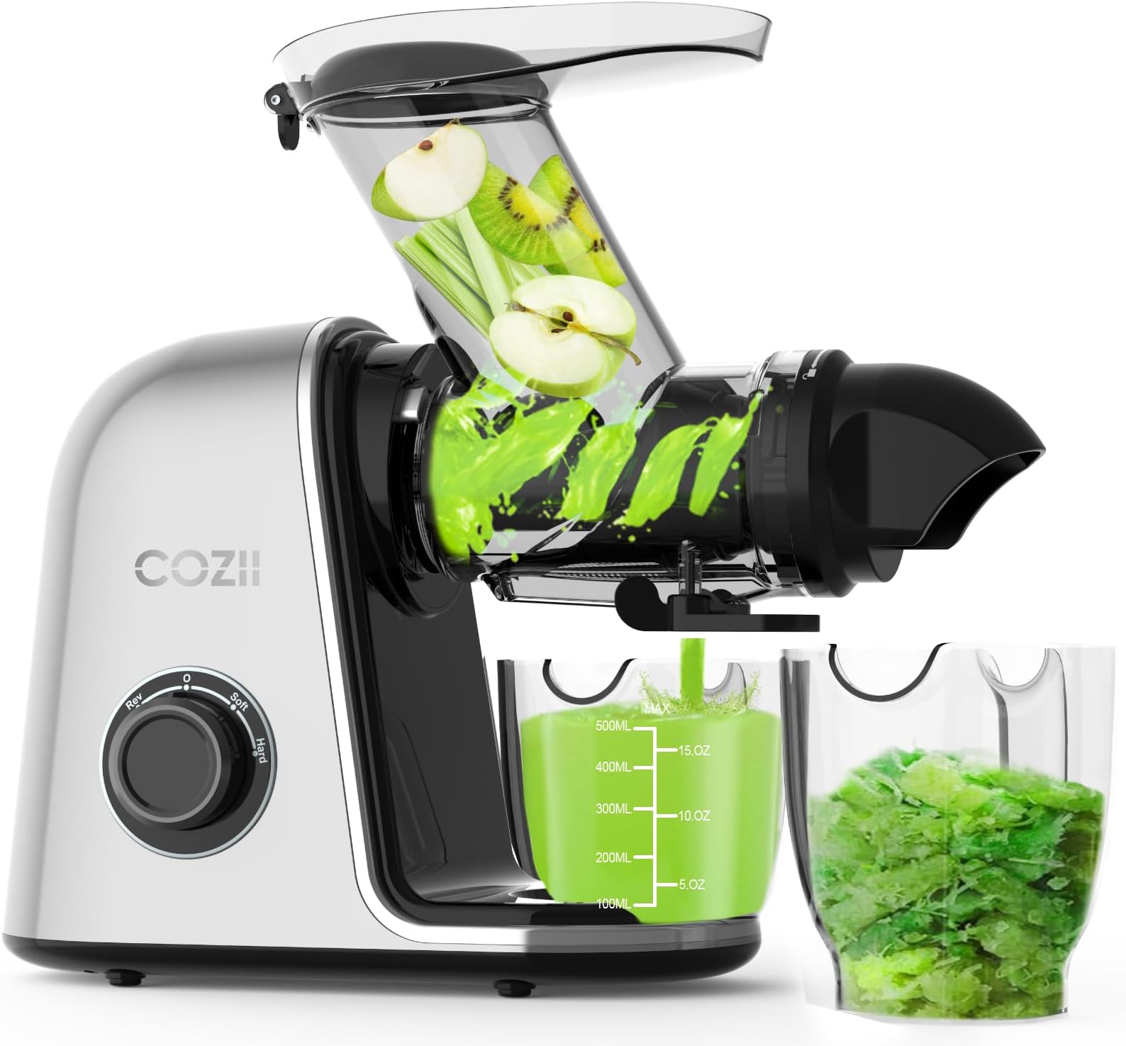 COZII Cold Press Juicer Machines,Slow Masticating Juicer Extractor Soft/hard Mode, 3.6" Large Feed Chute For Vegetable and Fruit, Easy to Clean Juicer, Quiet Motor, High Juice Yield