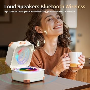Portable Bluetooth Speaker,Mini Record Player,HD Sound Quality, Mini Bluetooth Speaker, up to 8 Hours of Play Time,TWS Pairing,Suitable for Family Parties, Birthday Gifts,2026 Spring Women's Gifts