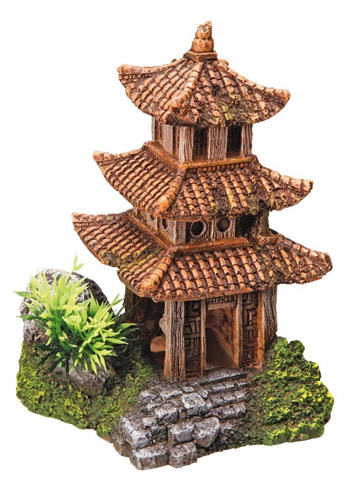 Nobby Polyresin Asian Temple Aquarium Sculpture, Beige, 10 x 9 x 14.5 cm