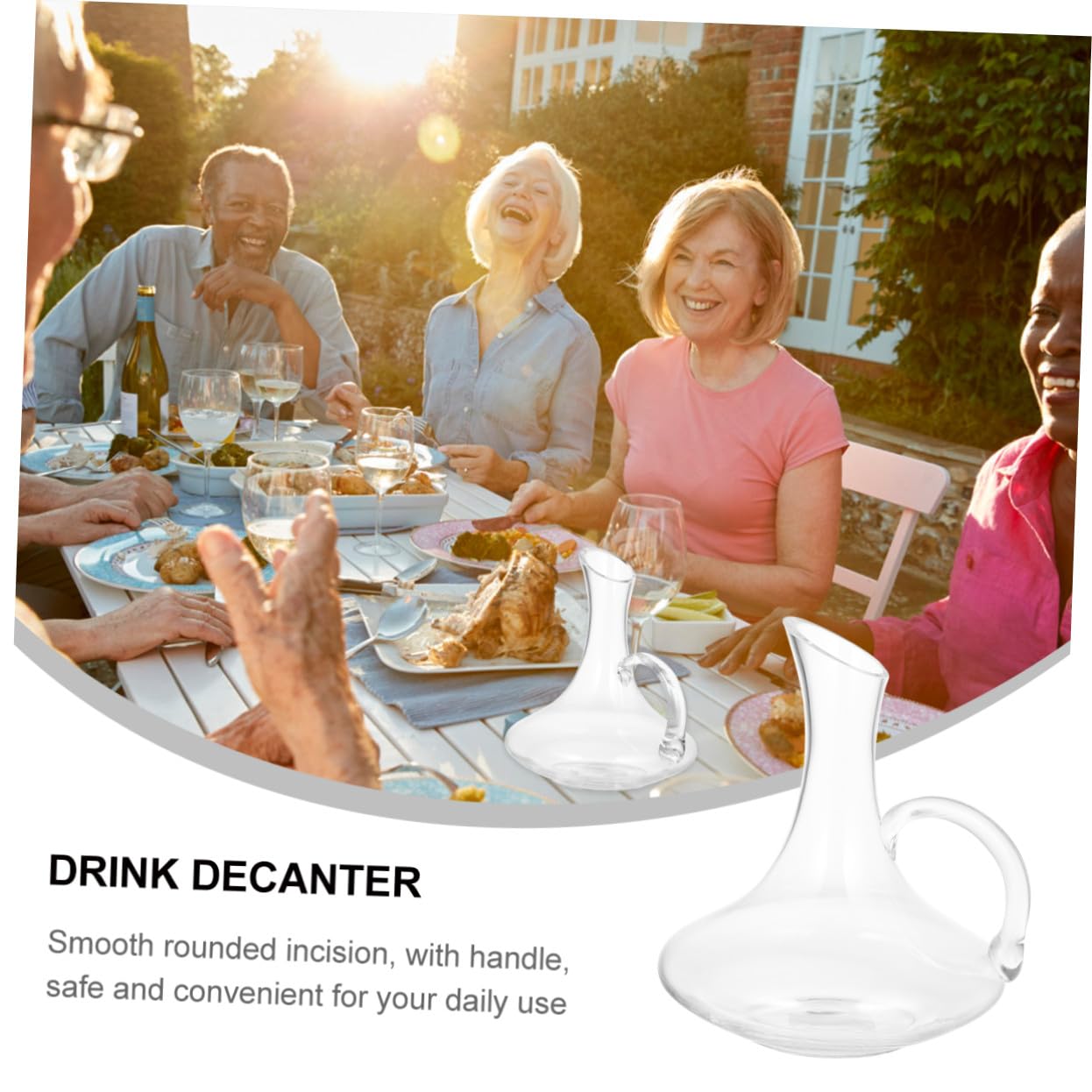 Carafe à Vin en Verre avec Poignée, Distributeur Décoratif pour Maison | Verre sans Plomb, Incision Arrondie, Usage Bar ou Table, Pièce Unique, pour Vin, Whisky et Fêtes