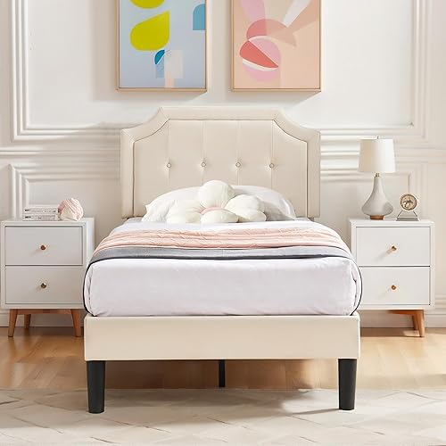 Miniatura 124 de VECELO Base de cama de tamaño matrimonial con cabecera ajustable copetuda, base de colchón, soporte de listones de madera, fácil montaje, color gris