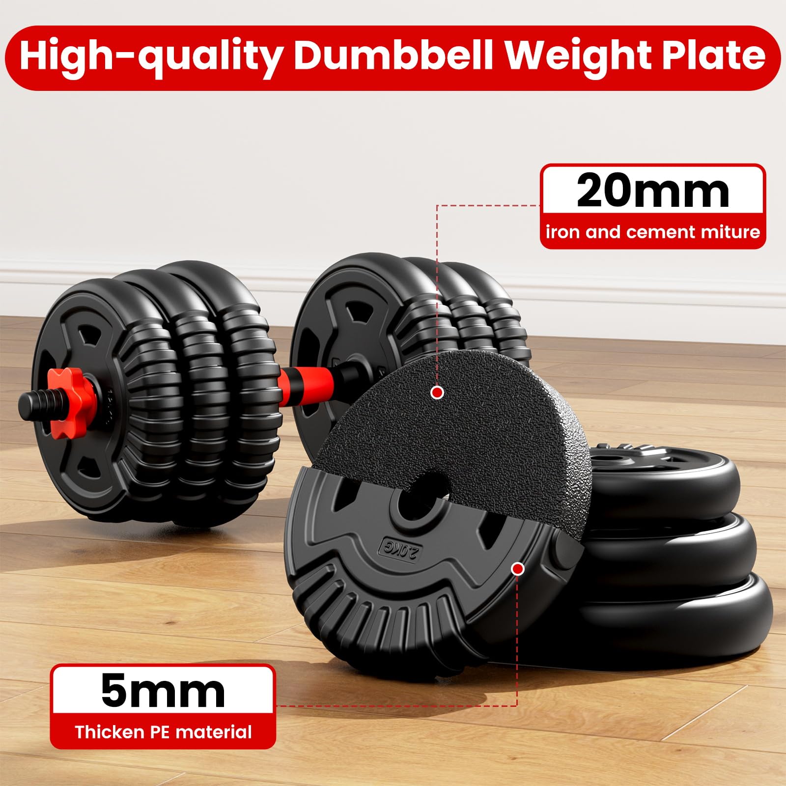 Adjustable Dumbbell Set,22/33/45/70/90lb Free Weight Set with Connector,5-in-1 Dumbbell Set for Barbells,Kettlebells,Push up Stand,Weight Plate,Fitness Exercises for Home Gym Suitable Men/Women