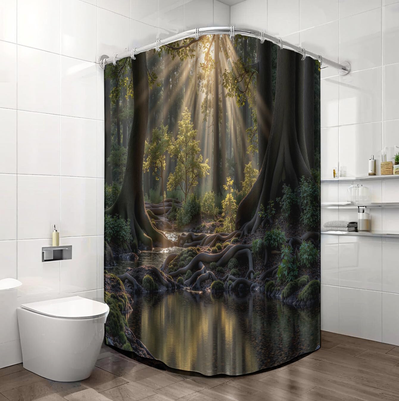 Rideau Douche,Rideau Baignoire Lavable en Machine Rideaux Douche Tissus Lavable Rideau De Baignoire Lavable pour Salle De Bain Domicile Baignoire Famille,Ruisseau Forestier,
