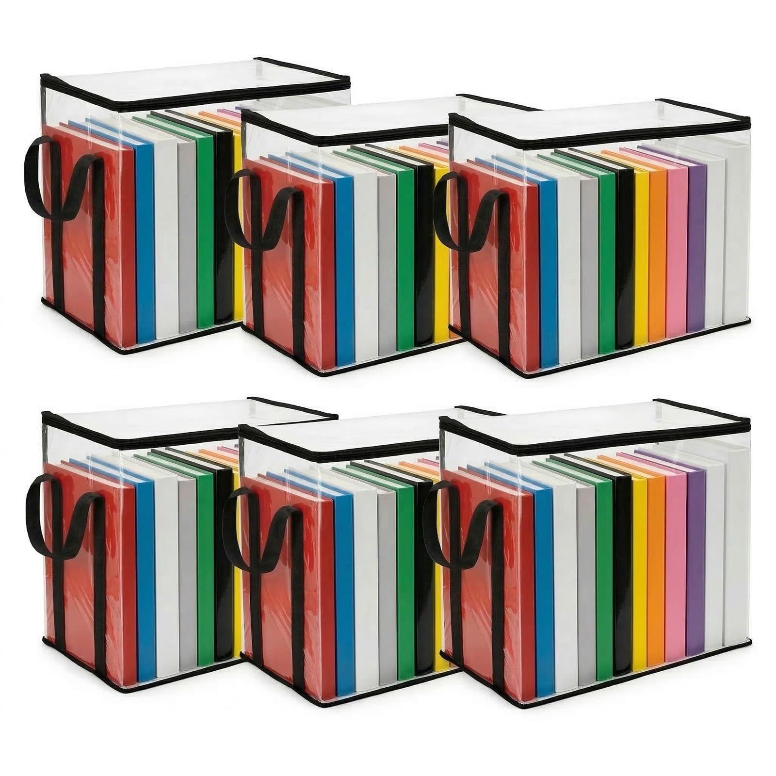 SUNNYNEST 6 Pack Storage Boxes with Lids, Foldable Transparent Plastic Storage Bins 34.9×21×30.1 cm, Stackable Book Storage Boxes for Clothes, Toys and Documents, Space Saving Organizer for Home