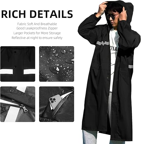 Miniatura 4 de Coralrain Impermeable largo con capucha de seguridad, impermeable, chaqueta de lluvia de emergencia, poncho para hombres, mujeres y adultos