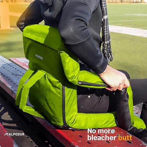 Miniatura 9 de Alpcour Asiento de estadio reclinable con calefacción para gradas, silla ancha con respaldo y cojín, reposabrazos, bolsillos laterales y gancho,